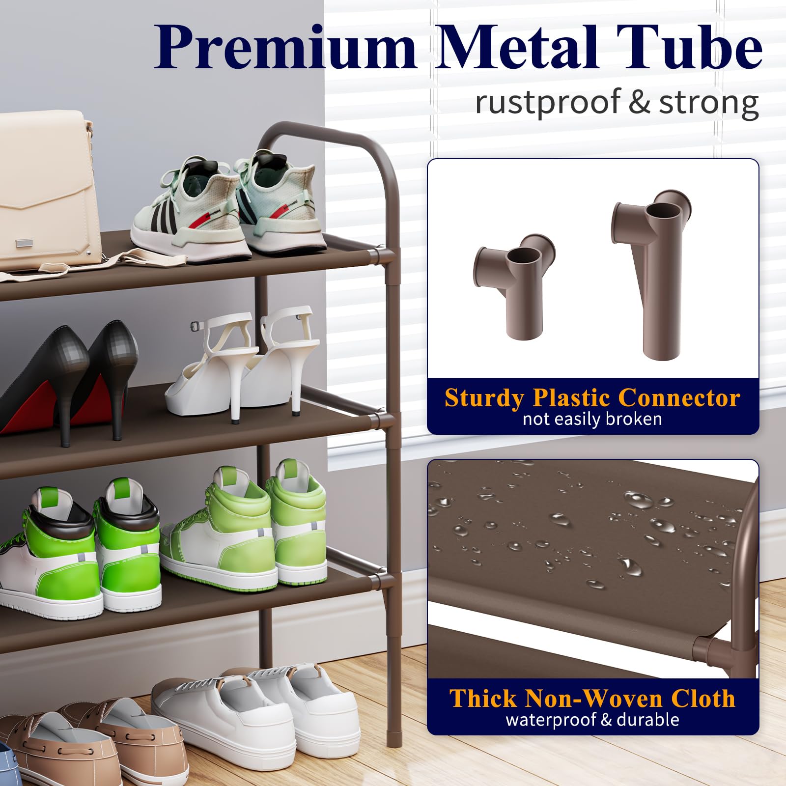 Kitsure Large Brown Shoe Rack - Sturdy Stackable Shoe Organizer for Closet, Front Door Entryway & Garage - Space-Saving Shoe Shelf Cabinet for Home, Apartment & Office Organization