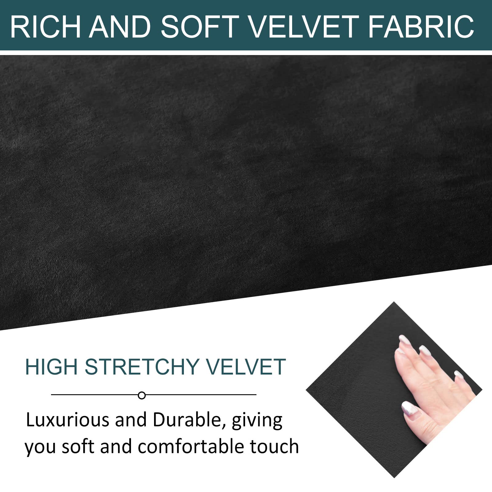 Velvet Ottoman Cover Rectangle & Square - Stretchable Footstool Slipcover Protector - Washable & Removable Storage Ottoman Cover for Living Room, Bedroom, Office - Black (1 Piece) - Perfect for Home Decor & Furniture Protection
