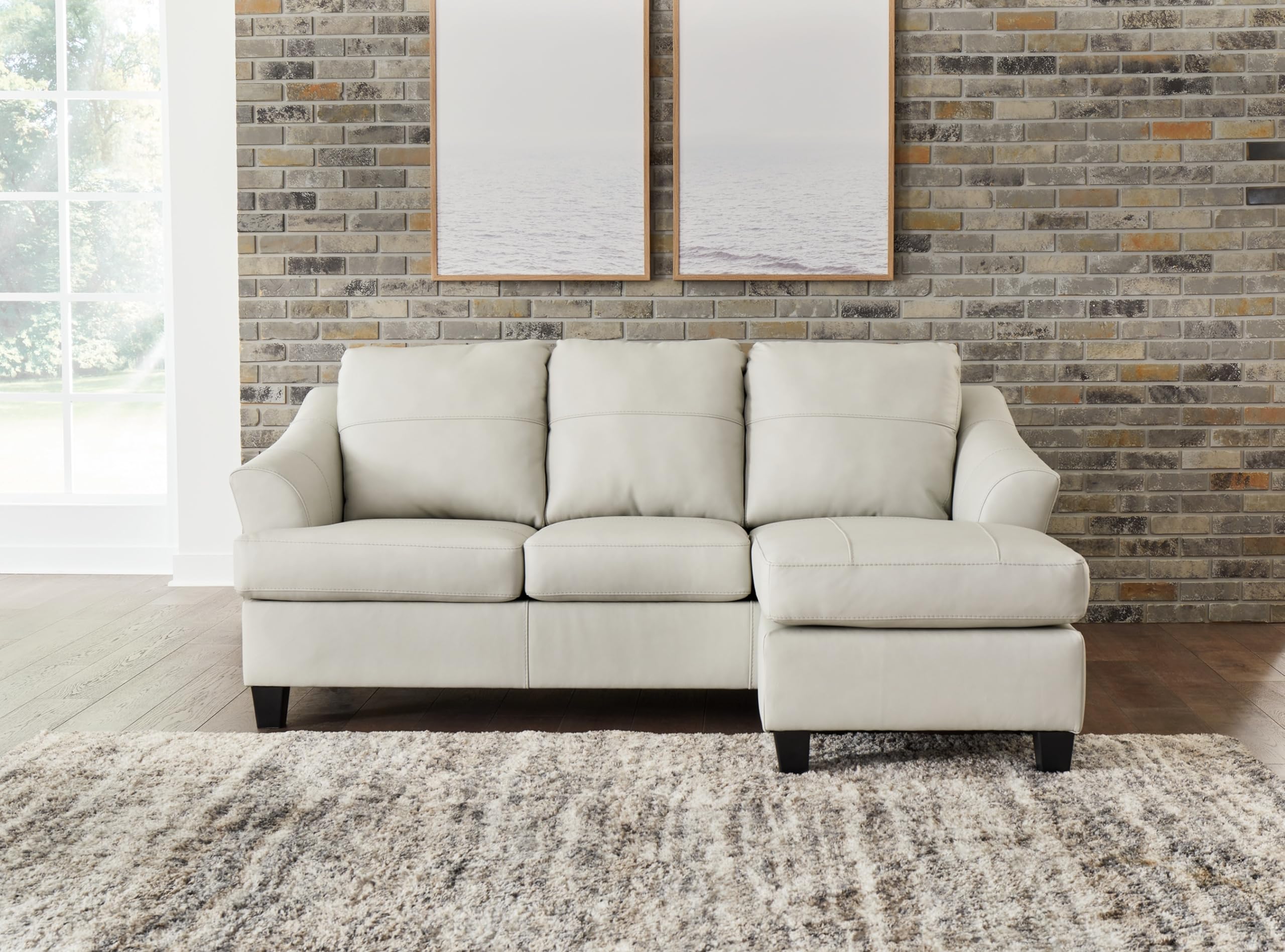 Signature Design by Ashley Genoa Modern Leather Sectional Sofa with Chaise Lounge - White Leather Living Room Couch for Contemporary Home, Apartment & Office Decor
