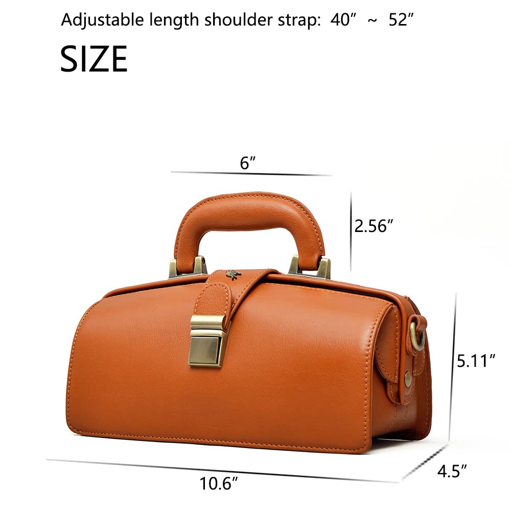Genuine Leather Handbag for Women - Premium Cowhide Doctor Bag with Shoulder Strap & Buckle Closure - Stylish Brown Shoulder Bag for Work, Travel & Everyday Use