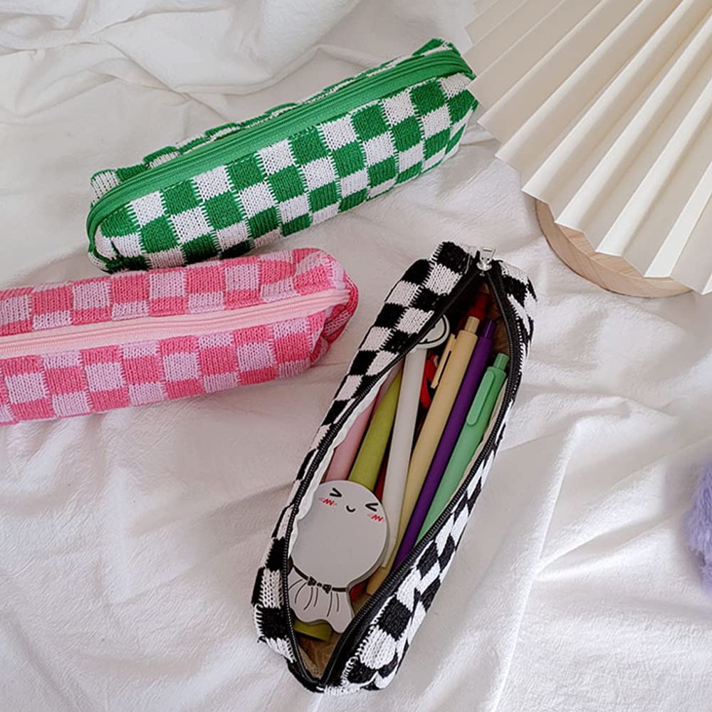2 Pack Small Makeup Bags - Checkered Cosmetic Pouch & Makeup Brush Organizer | Cute Mini Travel Toiletry Bag for Women | Perfect for Purse, Gym, Vacation & Daily Essentials Storage | Aesthetic Accessories Case