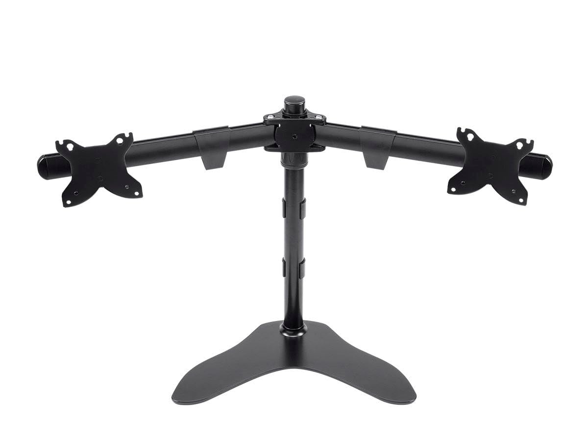 Monoprice Dual Monitor Stand - Adjustable Free Standing Desk Mount for 15-30 Inch Monitors, 100x100mm VESA Compatible, Black - Perfect for Home Office, Gaming Setup & Workspace Ergonomics