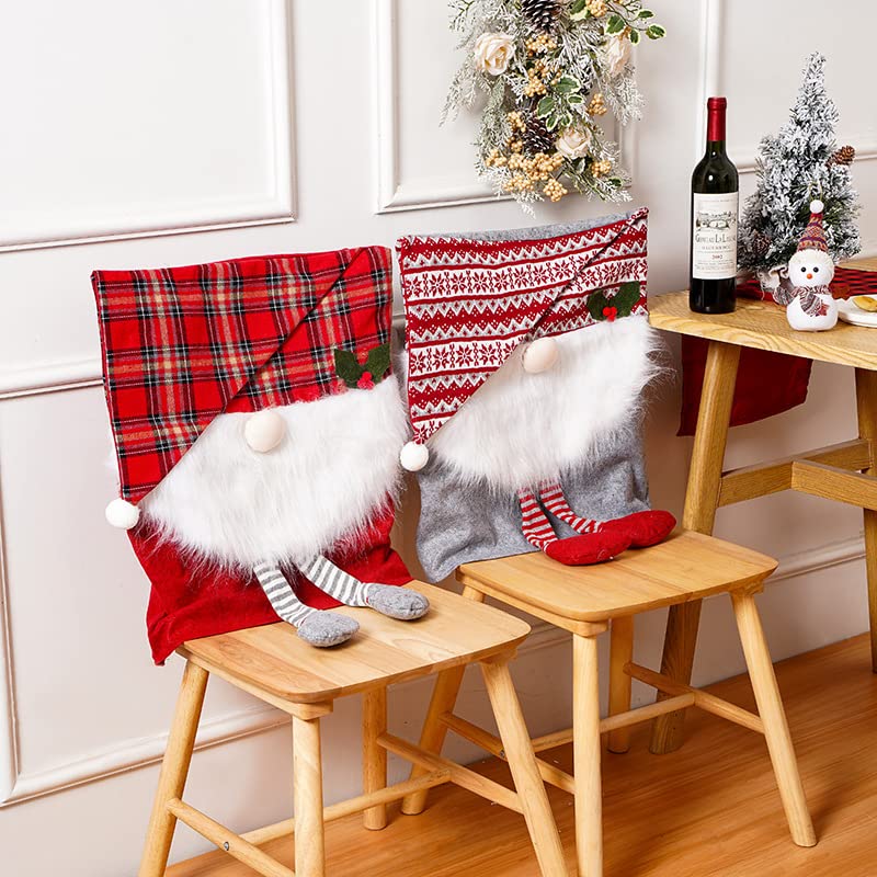 Festive Christmas Chair Covers with Santa Hat - Holiday Gnome Dining & Office Chair Slipcovers for Banquets, Parties & Home Decor - Perfect for Christmas, New Year & Winter Celebrations