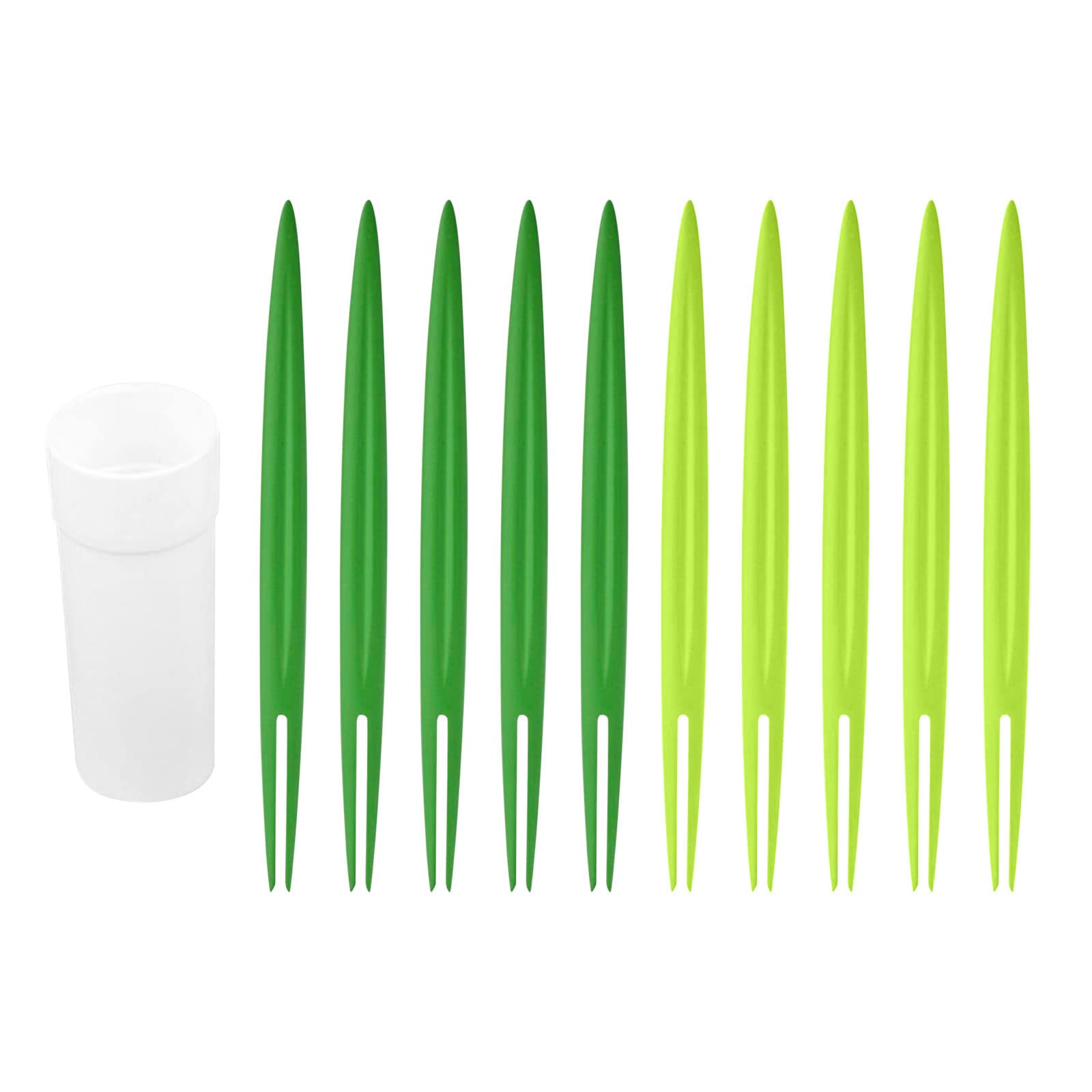 Fresh Bamboo Leaf Double Fork Fruit Forks - Set of 10 Small Kitchen Utensils with Base for Parties, Picnics & Dessert Serving | Eco-Friendly Bamboo Cutlery