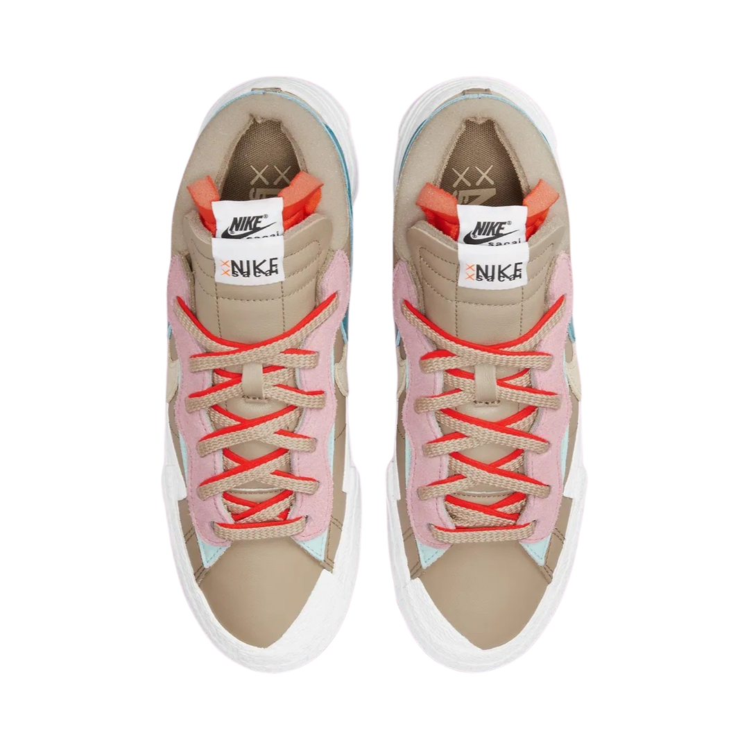 KAWS x Nike x Sacai Blazer Low Sneakers - Reed Bright Spruce White Colorway - Limited Edition Collab Shoes for Streetwear & Sneaker Collectors | Perfect for Casual Wear, Sneakerhead Collections & Urban Fashion