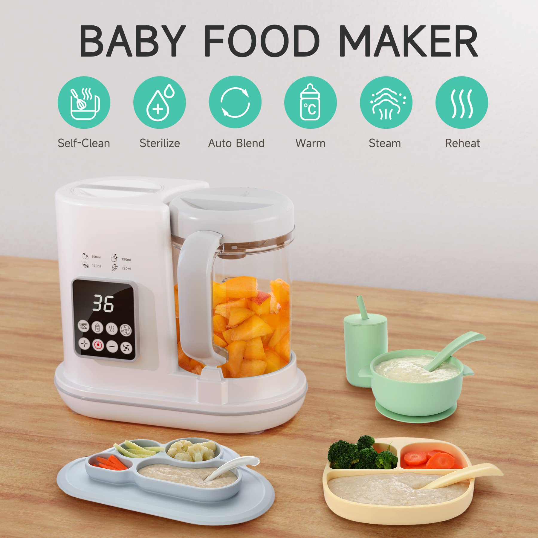 7-in-1 Baby Food Maker & Steamer with Self-Cleaning & Touch Screen - Automatic Baby Food Processor, Blender, Grinder for Homemade Purees | Perfect for Busy Parents, Healthy Baby Meals, First Foods & On-the-Go Feeding (Blue)