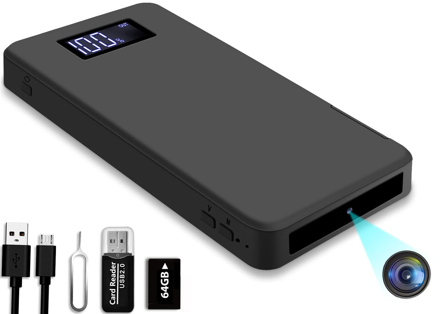 64GB Hidden Spy Camera - 1080P Mini Portable Nanny Cam with 10000mAh Battery & Motion Detection - Covert Security Camera for Home, Office, Car Surveillance (No WiFi) - Monitor Kids, Pets & Property Securely