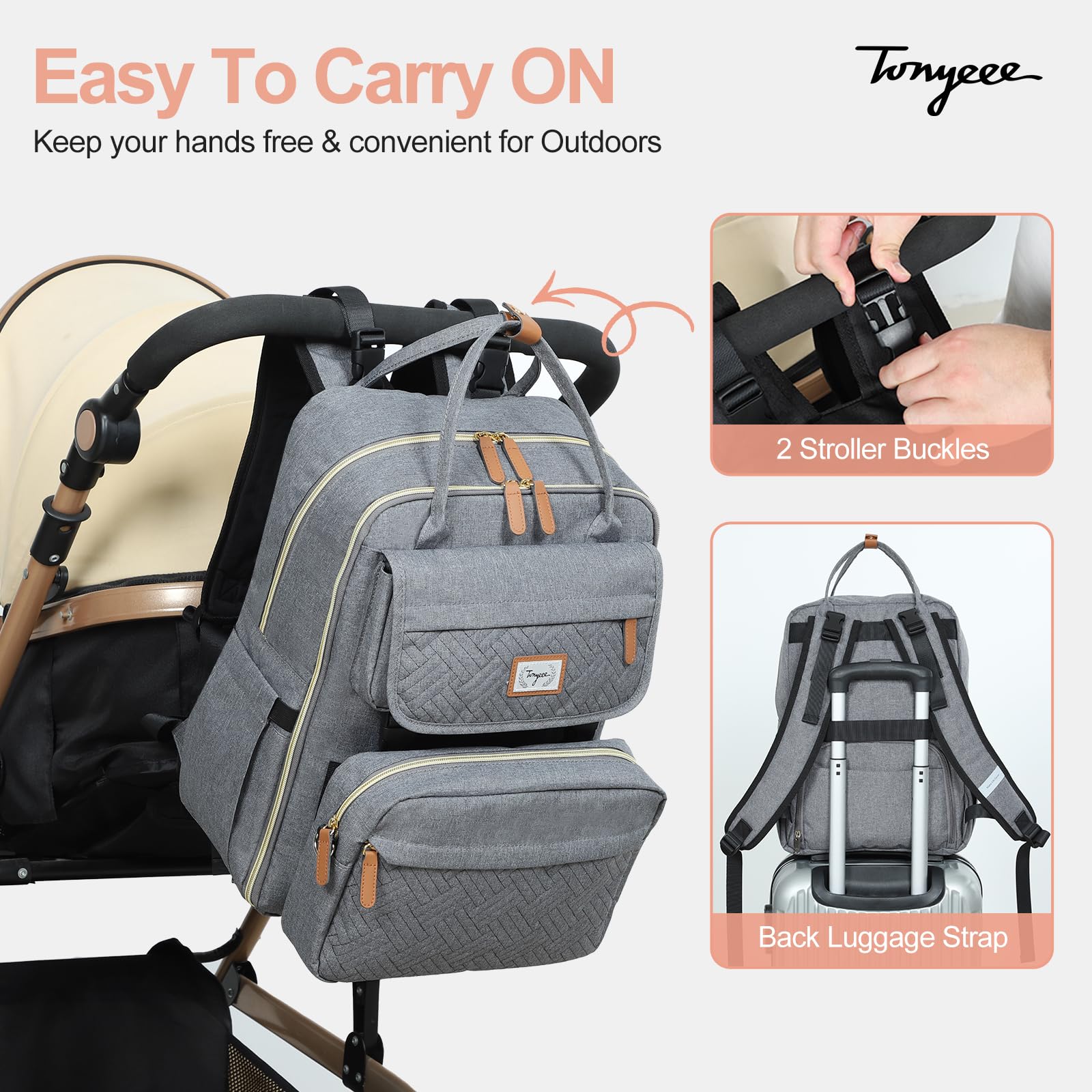 Waterproof Diaper Backpack Set with Removable Crossbody Bag & Changing Pad - Large Capacity Baby Travel Backpack for Women & Men (Grey) - Perfect for Daycare, Travel & On-the-Go Parenting