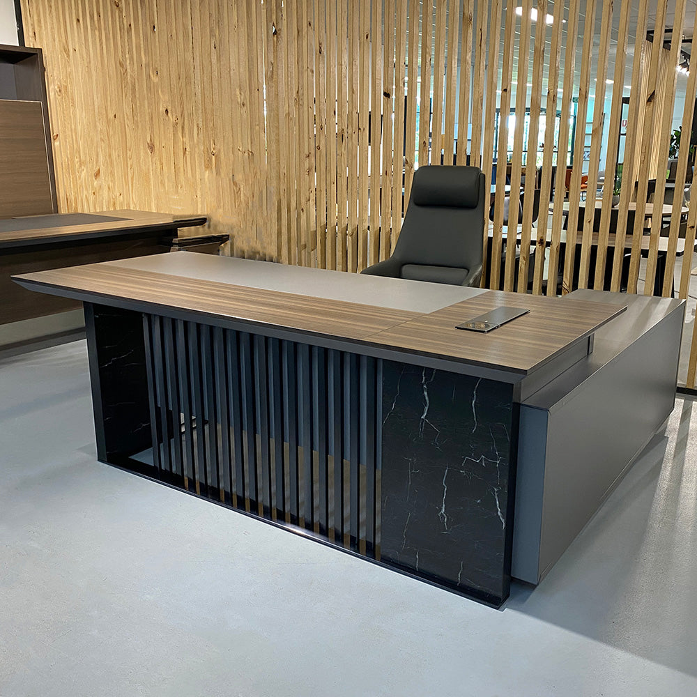 Premium MADEIRA Executive Desk 220cm with Left Return in Hazelnut & Grey - Modern Office Furniture for Home & Business Workspaces