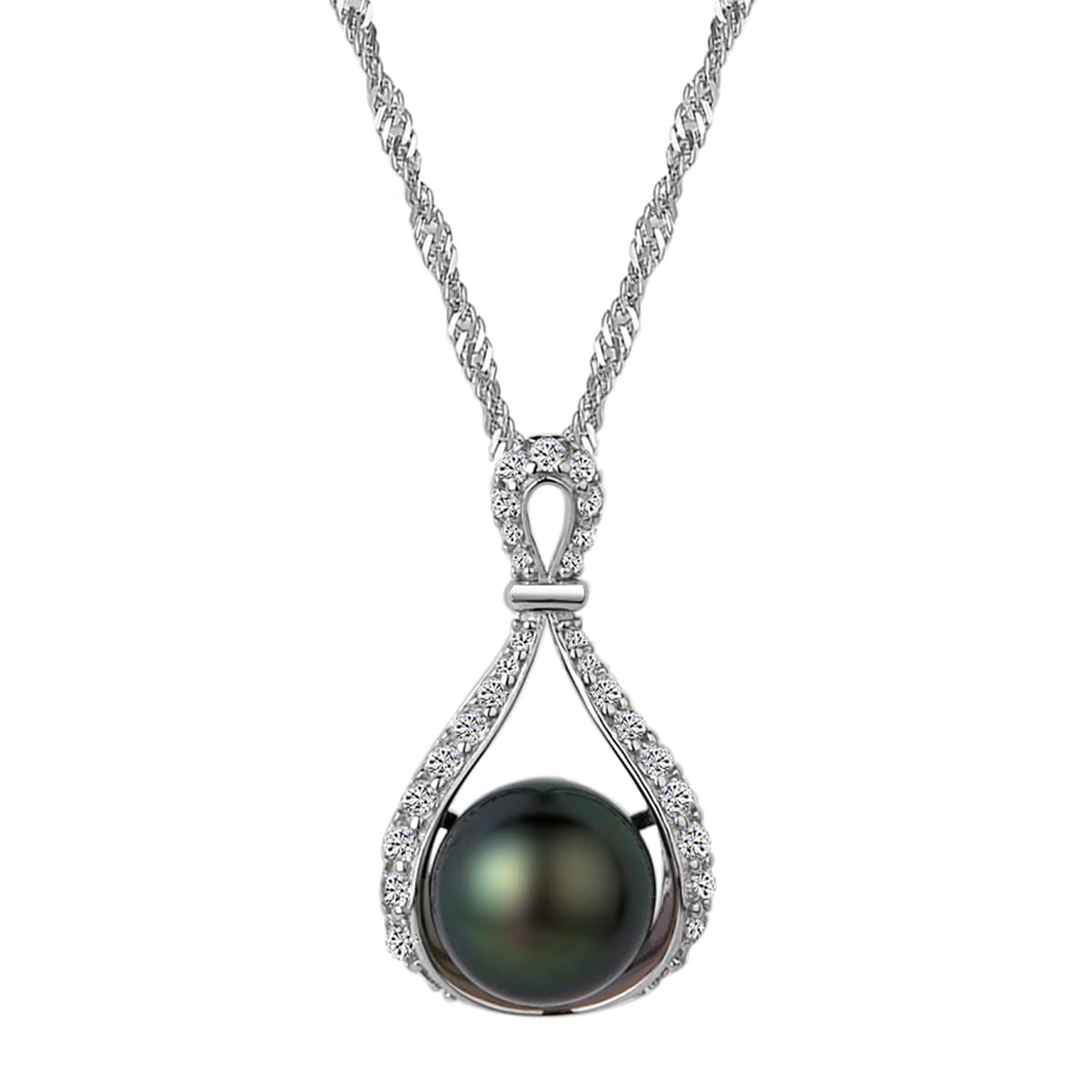 AAAA Quality 9-10mm Genuine Tahitian Black Pearl Necklace for Women with Emerald Pendant - Elegant Jewelry Gift for Wife, Mother, Anniversary & Special Occasions
