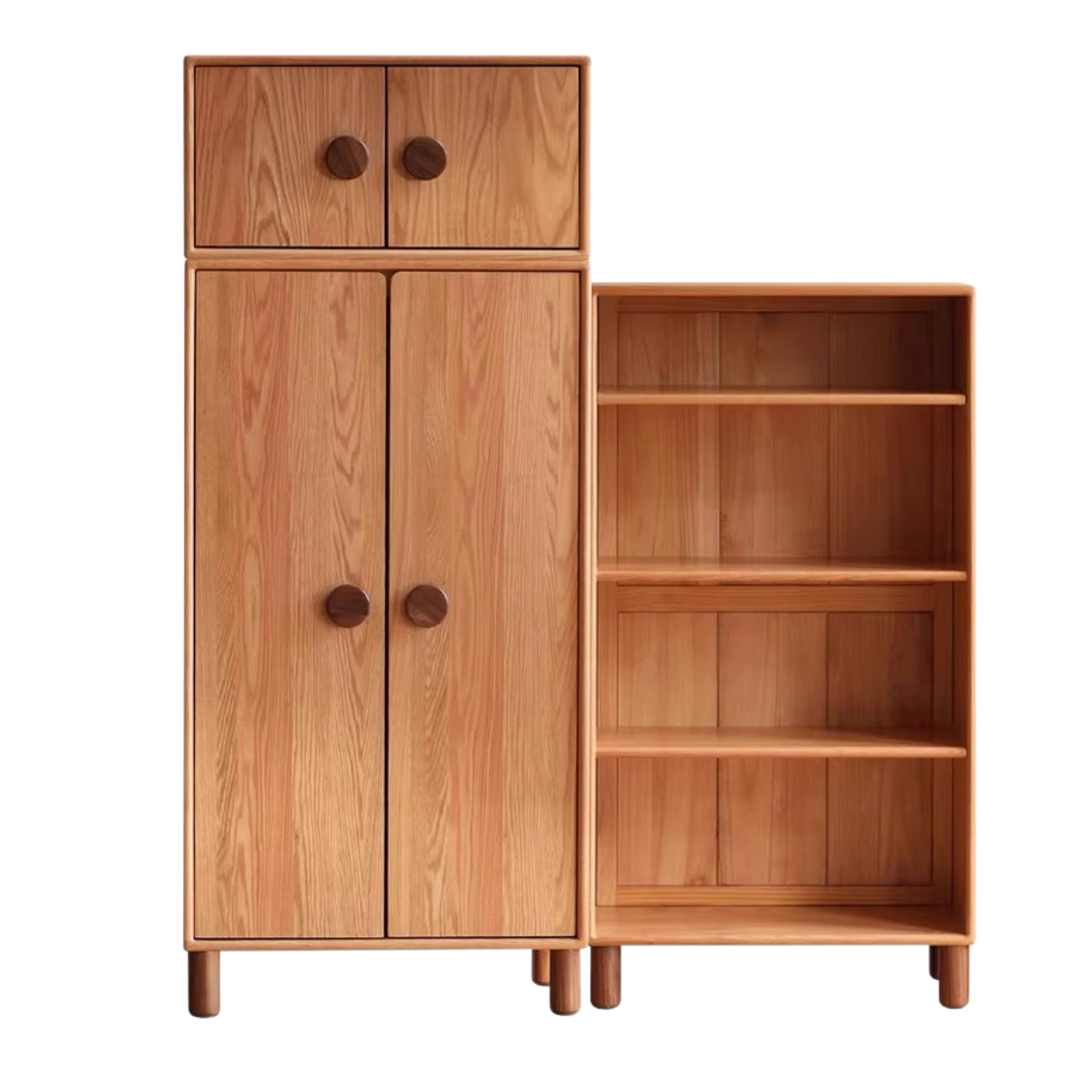Solid Oak Wood Wardrobe Bookcase - Free Combination for Bedroom, Living Room, and Office Storage