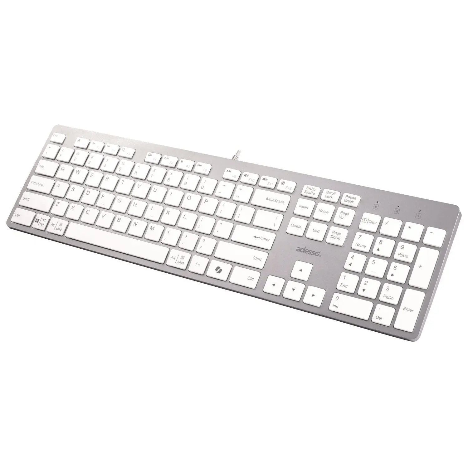 Adesso AKB 730UW Slim Wireless Keyboard - Silver & White Ergonomic Design for Home Office, Gaming & PC/Mac Use