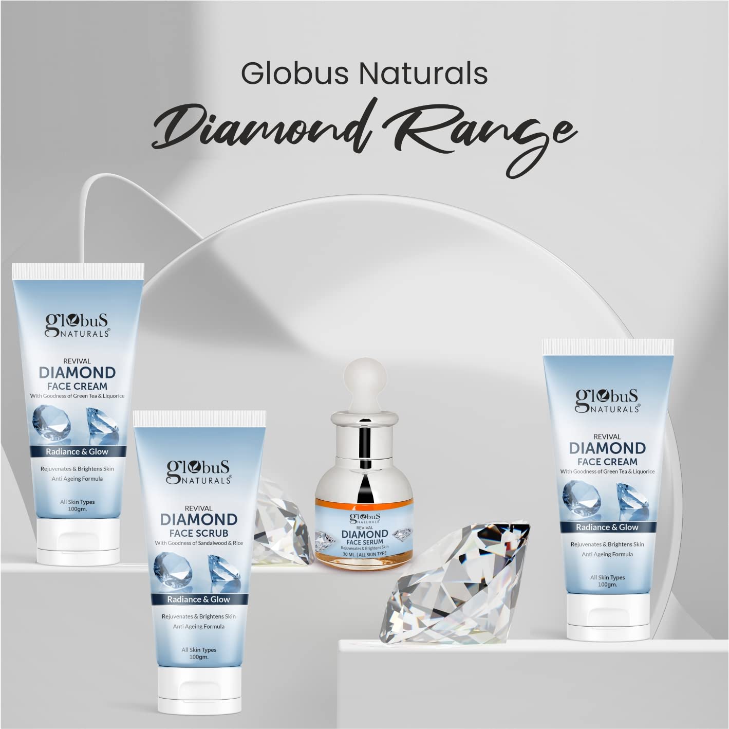 Globus Naturals Diamond Face Scrub & Face Pack Set - Brightening & Exfoliating Skincare Combo for Glowing Skin | Perfect for Daily Use & Spa Nights