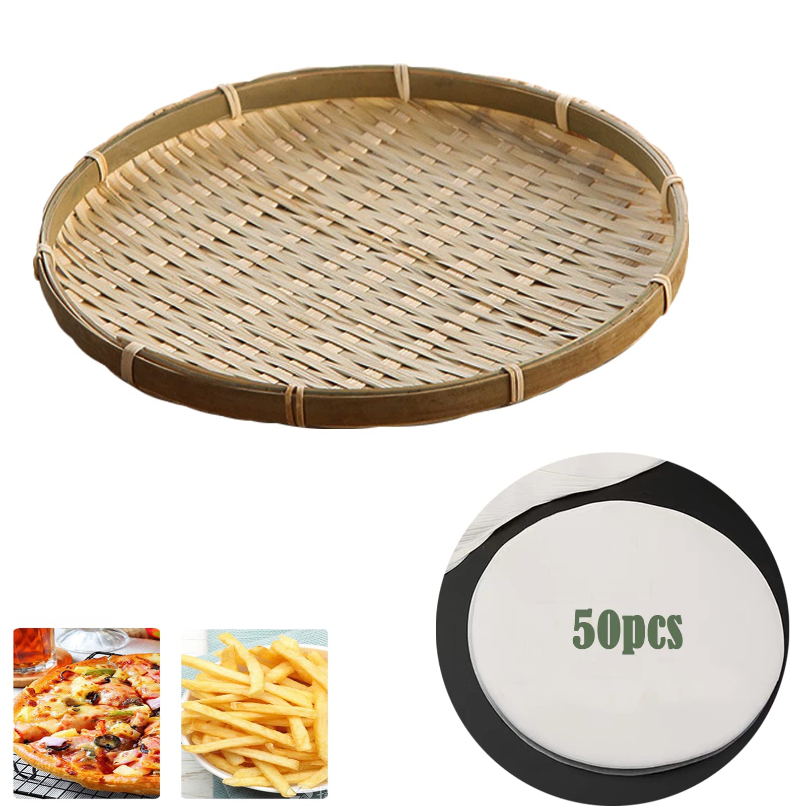 AILIFEER 8.66 Inch Round Bamboo Bread Basket with Liner - Hand Woven Fruit & Snack Serving Tray for Dining, Picnic, Kitchen, Living Room Decor - Perfect for Bread, Pastries, Vegetables and Fruits Display