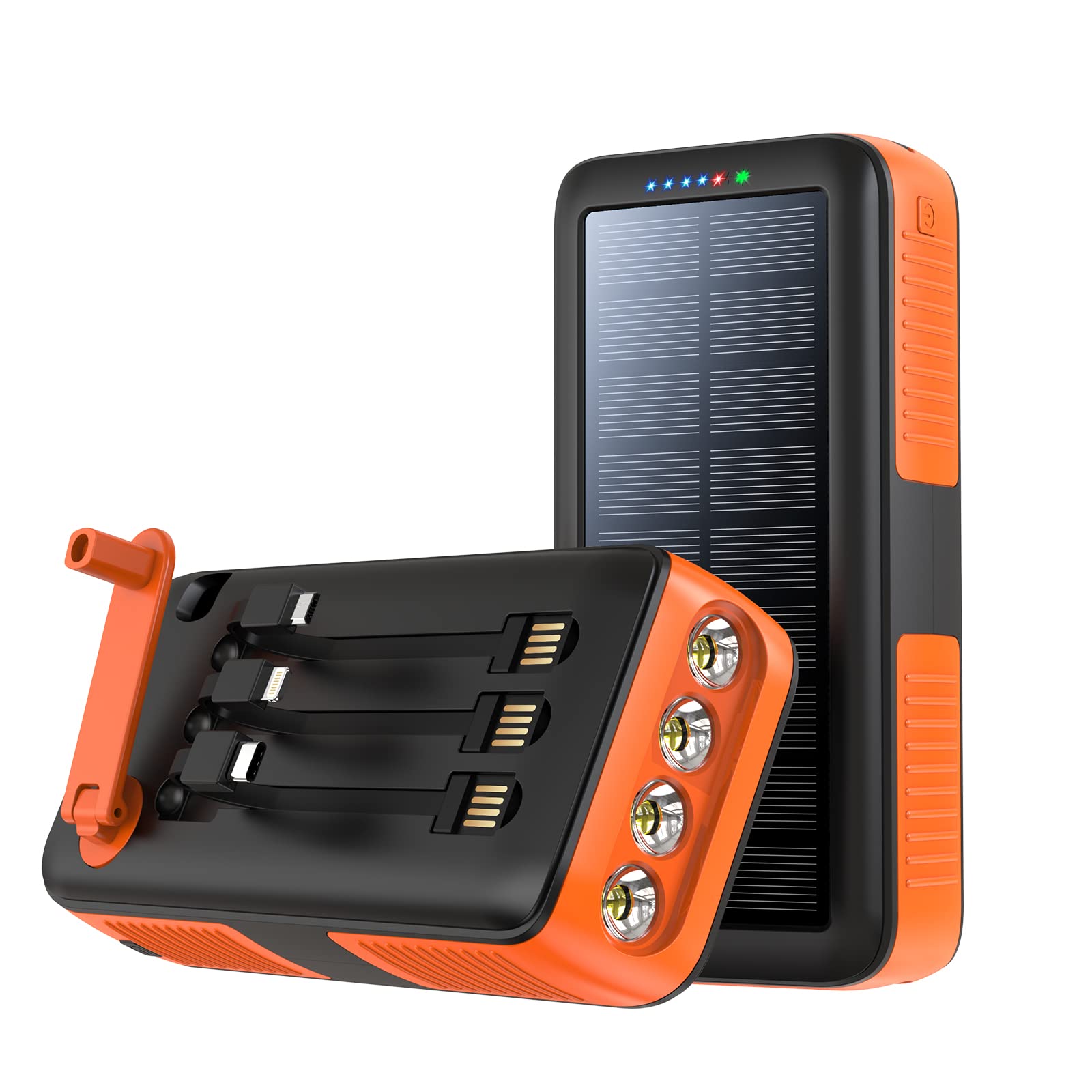 High Capacity 63200mAh Solar Power Bank with Dual USB Outputs & Inputs | Portable Solar Charger with 4 LED Flashlight & Hand Crank | Fast Charging Battery Pack for Outdoor Camping, Hiking, Emergency Survival Gear & Travel Accessories