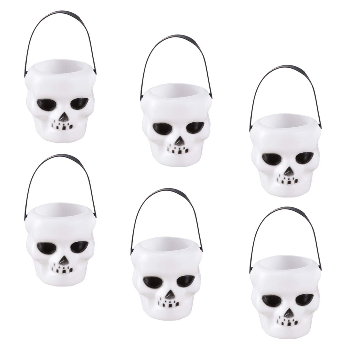 Happyyami 6 Pack Halloween Skull Buckets - White Plastic Trick or Treat Candy Containers for Kids, Spooky Pumpkin Party Decorations - Perfect for Halloween Parties, Trick-or-Treating & Home Decor