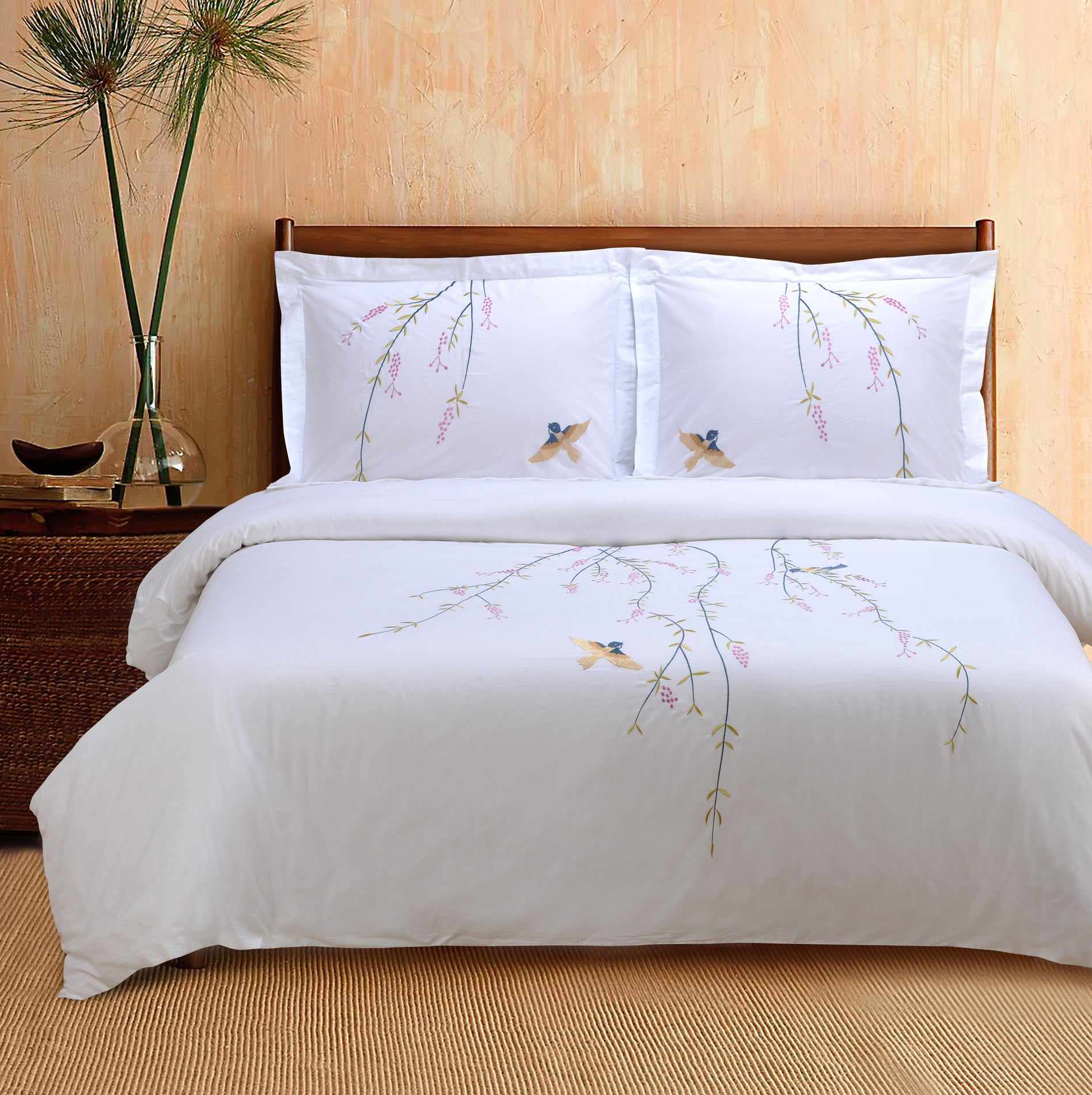Spring Cotton Embroidered Nature 3-Piece Duvet Cover Set | Soft Breathable Bedding for Master Bedroom & Guest Room