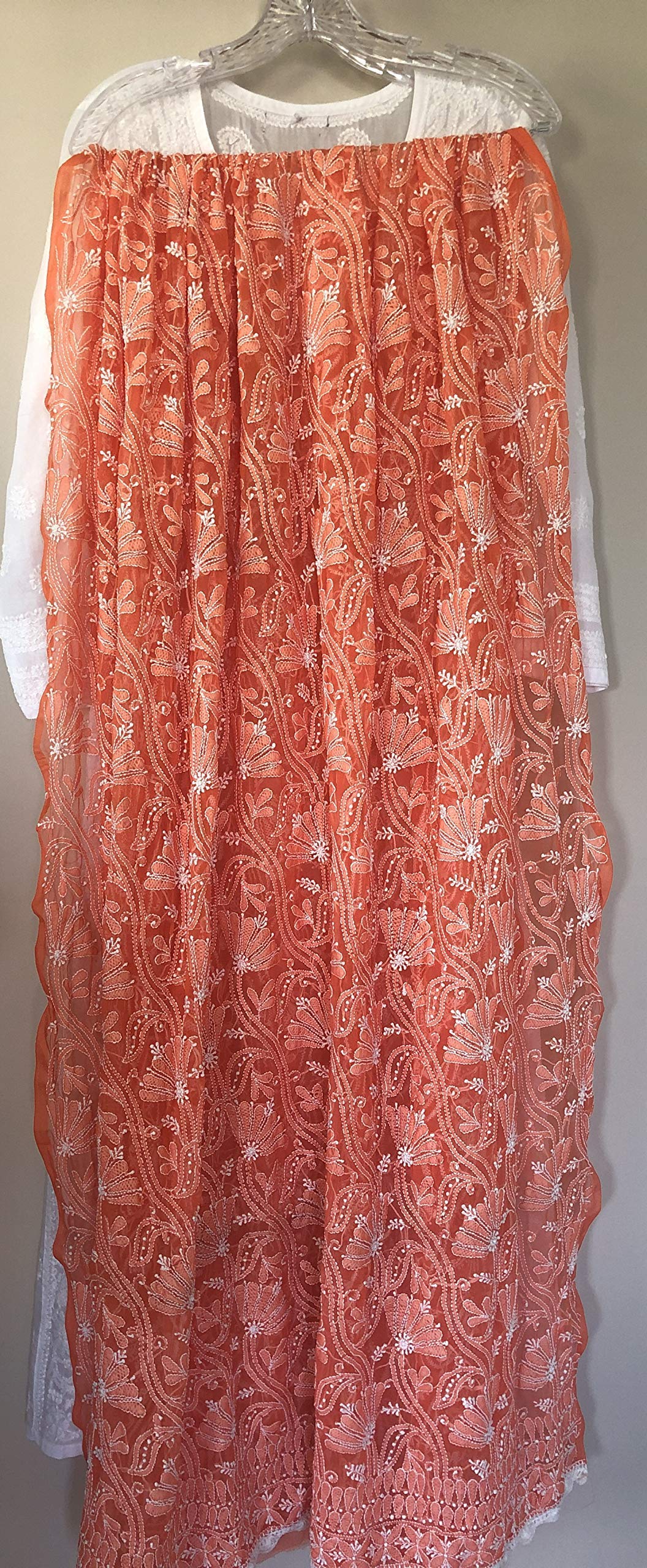 Hand Embroidered Orange Chikankari Dupatta - Authentic Lucknowi Craftsmanship | Perfect for Weddings, Festivals & Ethnic Fashion