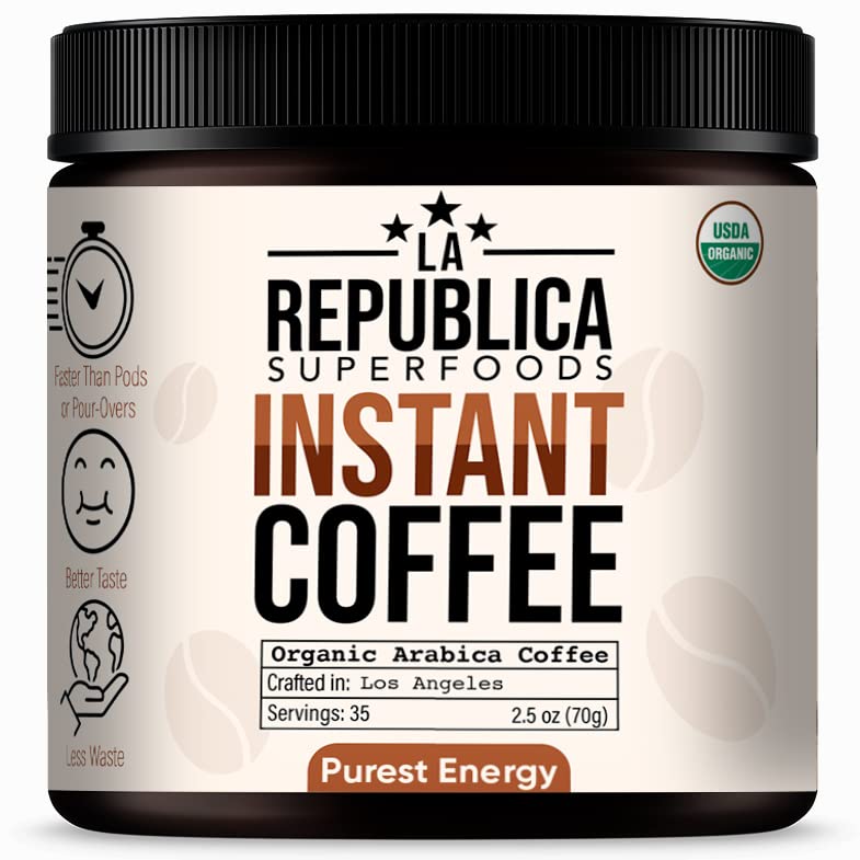 Organic Instant Coffee - Medium Roast with Caramel Notes, Fair Trade Arabica, USA Made for Home & Office