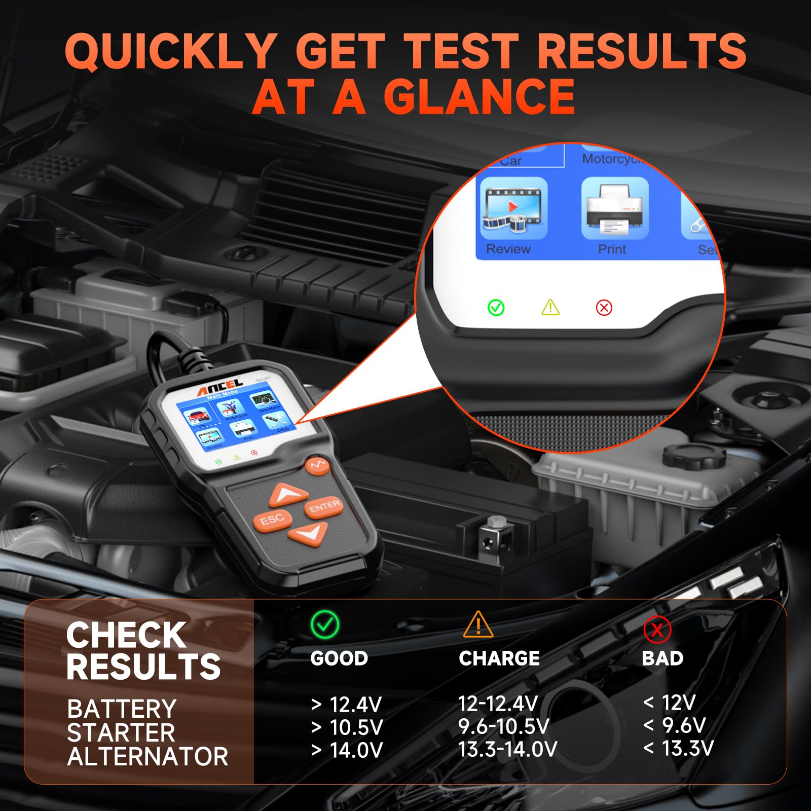 ANCEL BA301 6V 12V Car Battery Tester with PB100 Automotive Circuit Probe - 12-24V Short/Open Finder, AC/DC Diode Relay Tester, Digital Multimeter for Continuity Test - Perfect for Auto Repair, DIY Mechanics & Electrical Diagnostics