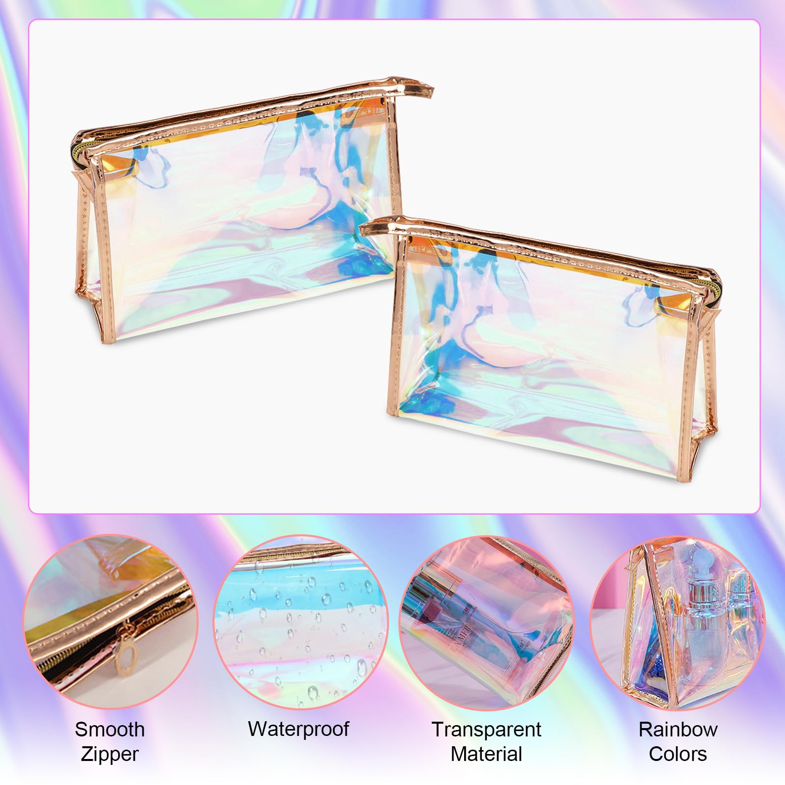 10 Pcs Holographic Makeup Bags Bulk - Iridescent Cosmetic Pouches with Zipper, Waterproof Toiletry Bags for Women | Perfect for Travel, Bachelorette Party Gifts, Makeup Organizer & Brush Storage