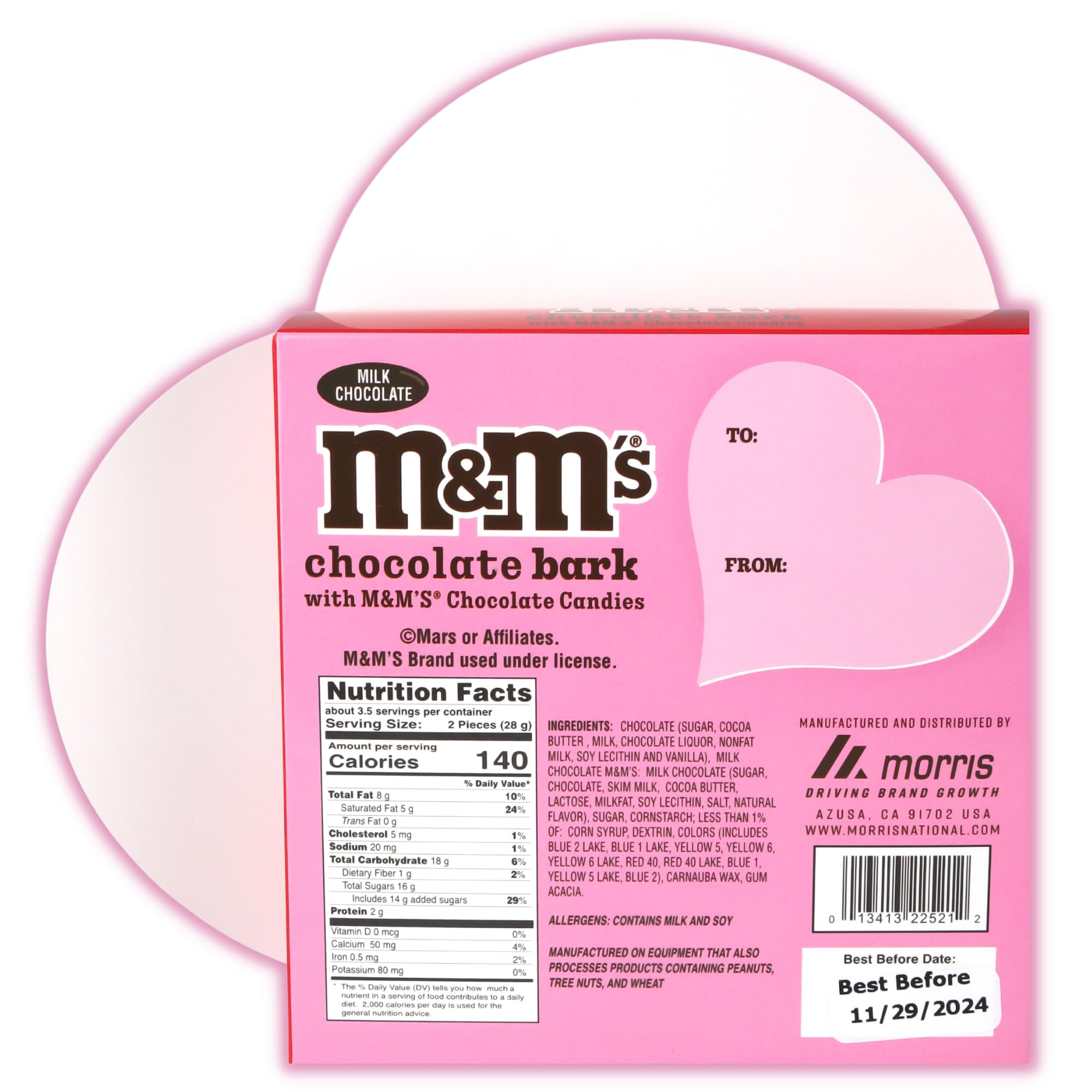Valentine's Day Milk Chocolate Candy Bark with M&M's in Heart Box - 3.5oz Crunchy Chocolate Gift for Her/Him, Couples, Wife, Husband - Perfect for Romantic Gifts, Anniversary, Birthday & Special Occasions