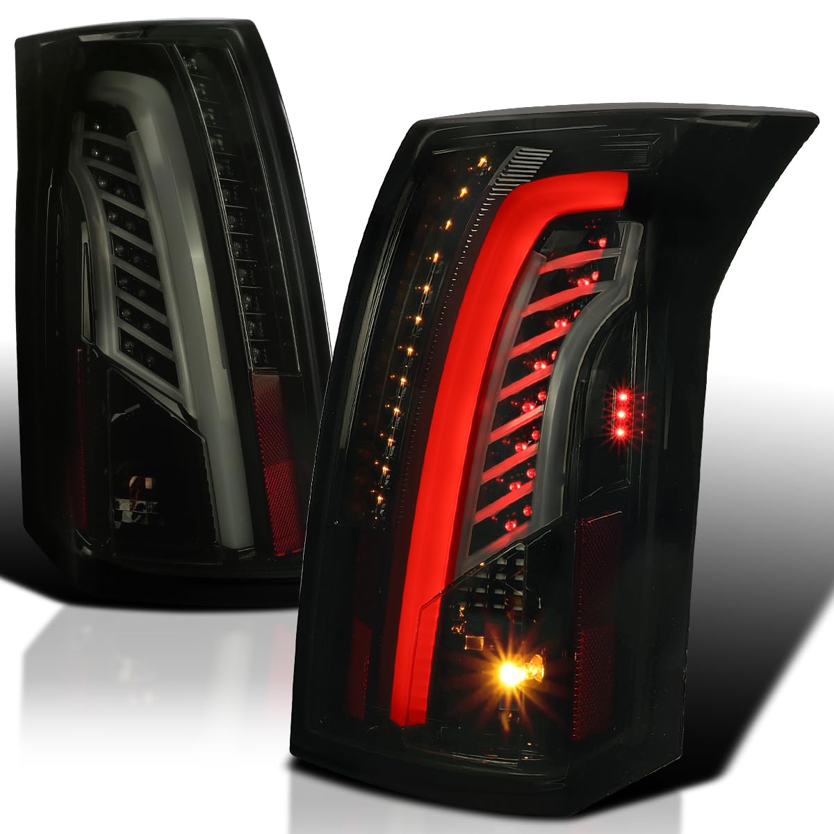 Spec-D Tuning Glossy Black Smoke LED Tail Lights for 2003-2007 Cadillac CTS - Left & Right Pair Assembly - Enhanced Night Visibility & Style Upgrade for Your Car