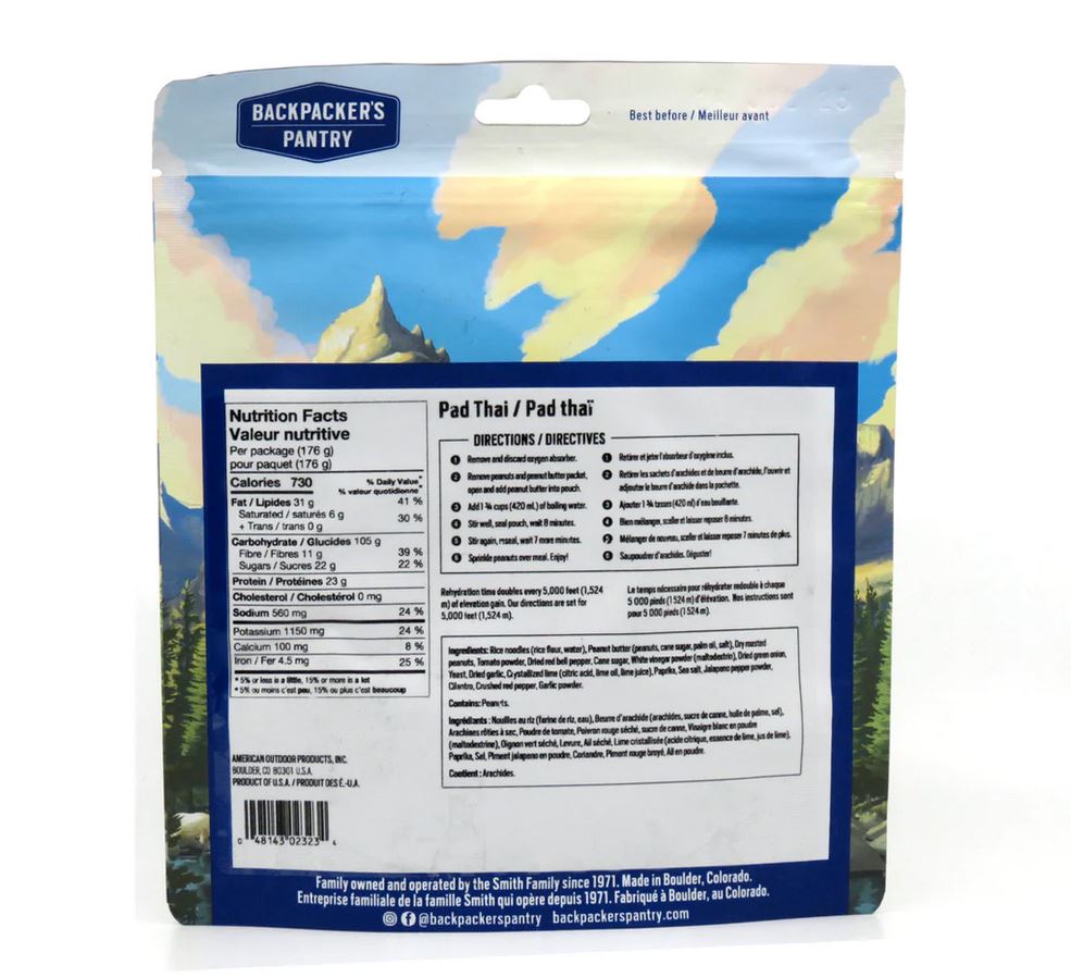 Backpacker's Pantry Pad Thai - Single Serving Freeze-Dried Meal | Lightweight Camping & Hiking Food for Outdoor Adventures