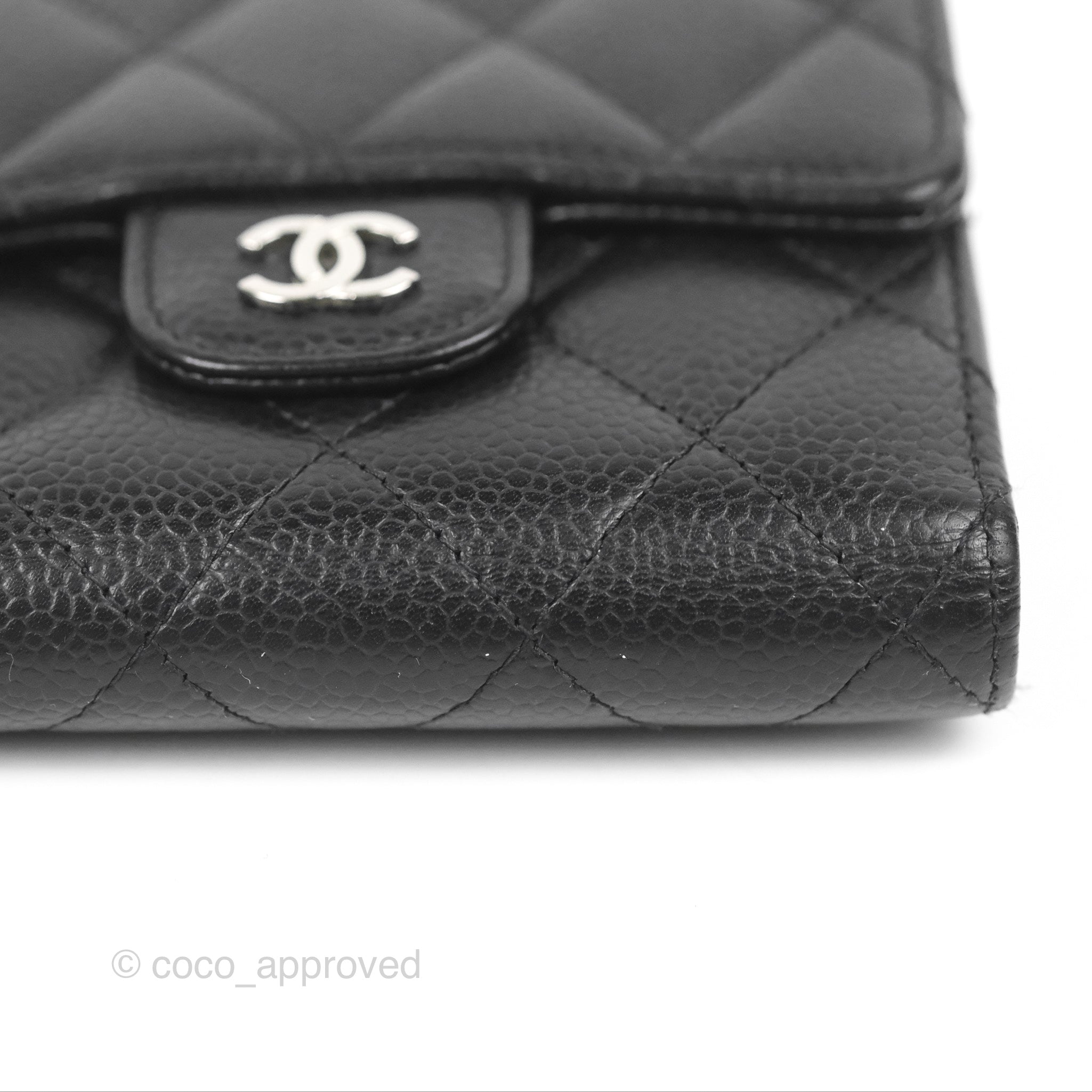 Chanel Classic Flap Wallet Black Caviar Leather with Silver Hardware - Luxury Designer Wallet for Women, Perfect for Everyday Use & Special Occasions