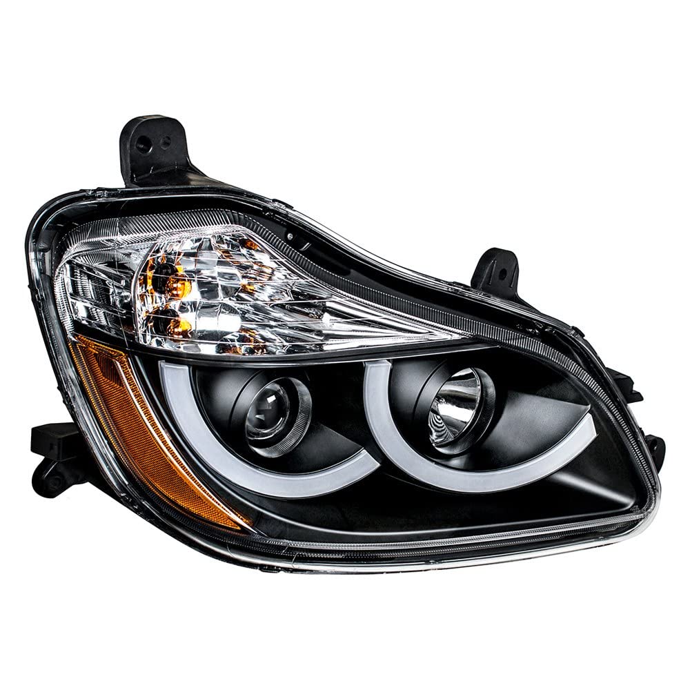 United Pacific 31457 Right Hand Black Projection Headlight Assembly - High/Low Beam H7/H1 Quartz Bulbs with LED Signal, Position & Side Marker Lights - Perfect for Truck & Off-Road Vehicle Upgrades