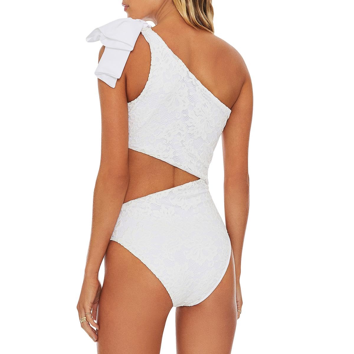 Beach Riot Women's Embroidered Nylon One-Piece Swimsuit - White Size M | High Waist Bathing Suit for Swimming, Beach Vacation & Summer Pool Party