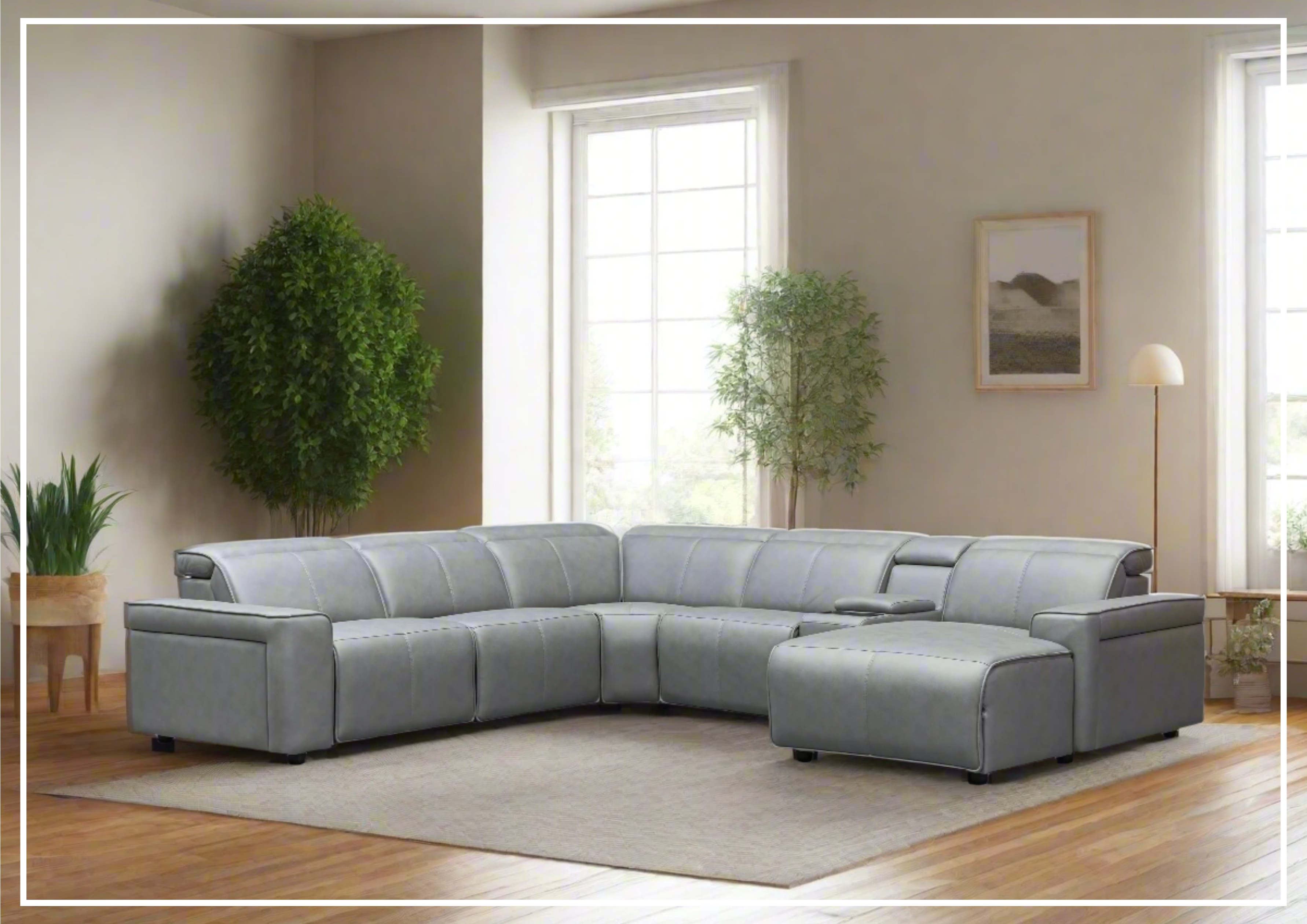 Klaussner Leonardo 6-Piece Power Recliner Sectional Sofa Set with USB Charging - Modern L-Shaped Living Room Furniture for Home Theater & Family Gatherings