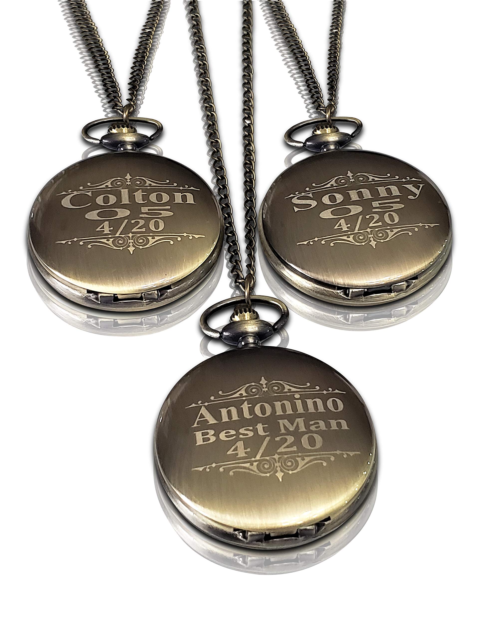 Personalized Pocket Watches for Men - Set of 7 Engraved Groomsmen Gifts with Chain & Gift Box (4 Colors) - Perfect for Weddings, Anniversaries & Special Occasions