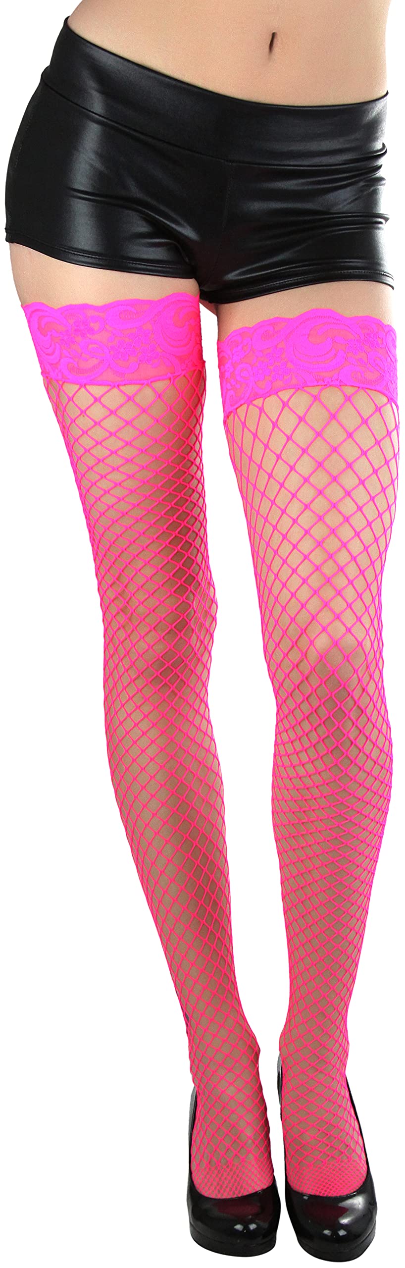 ToBeInStyle Women's Fishnet Thigh High Stockings - Sexy Sheer Tights with Bright & Vibrant Colors for Cosplay, Halloween, Party Outfits & Nightclub Wear