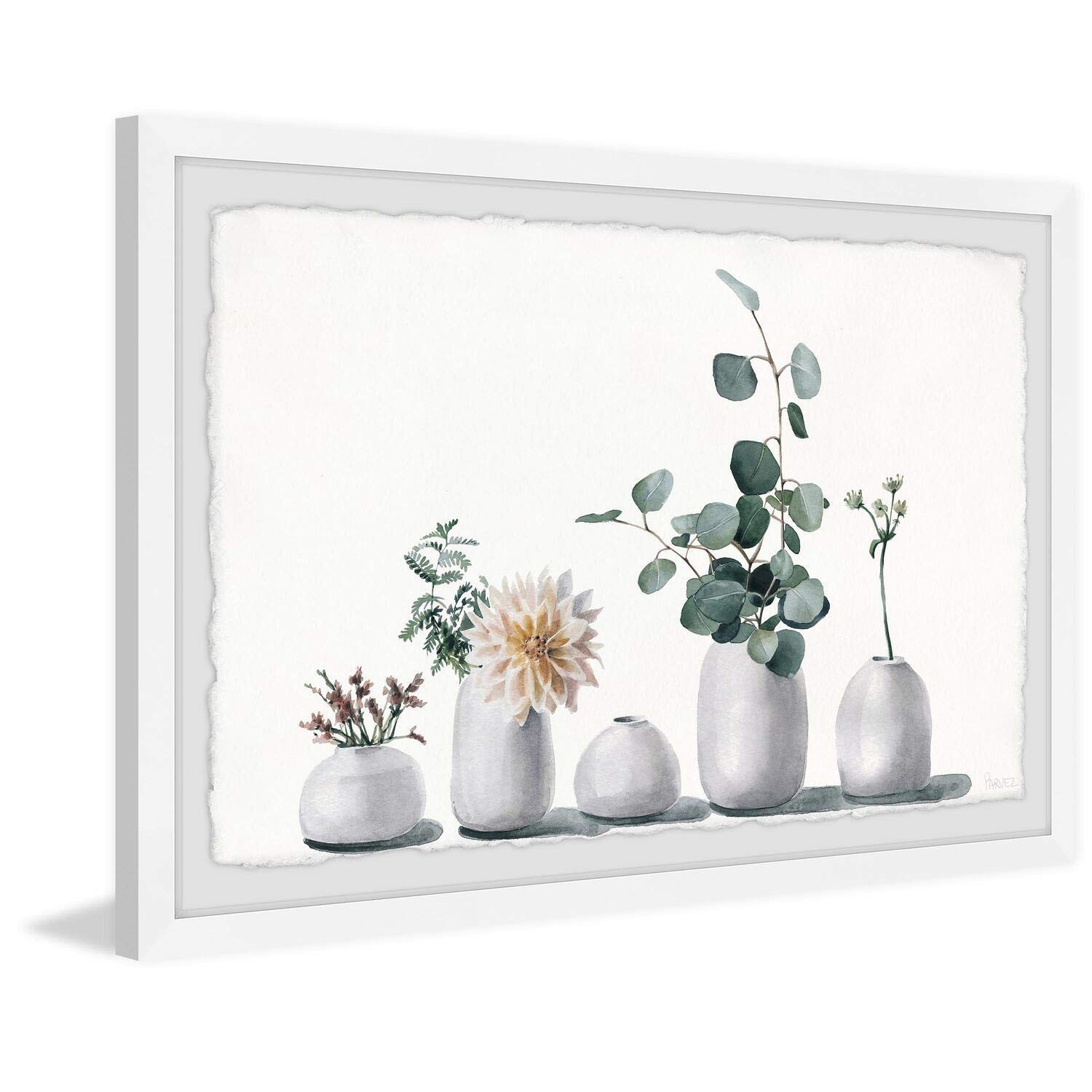 Parvez Taj Simply White Framed Wall Art - 12x8 Inch Modern Home Decor Painting Print for Living Room, Bedroom & Office Decor