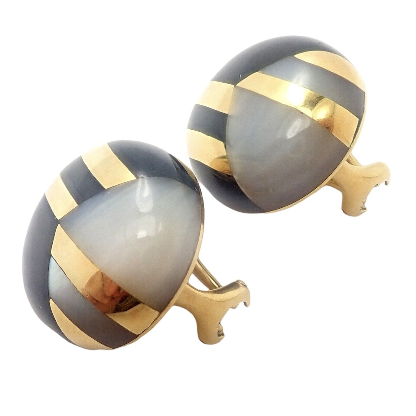 Tiffany & Co Cummings 18k Yellow Gold Mother of Pearl Black Jade Earrings - Luxury Vintage Dangle Earrings for Women - Perfect for Weddings, Parties & Special Occasions