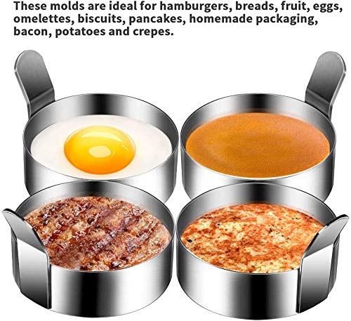 4pcs 3.5 Inch Stainless Steel Pancake Rings - Non-Stick Egg Rings for Perfect Round Pancakes, Fried Eggs & Breakfast Sandwiches - Ideal for Home Cooking, Camping & Brunch Prep