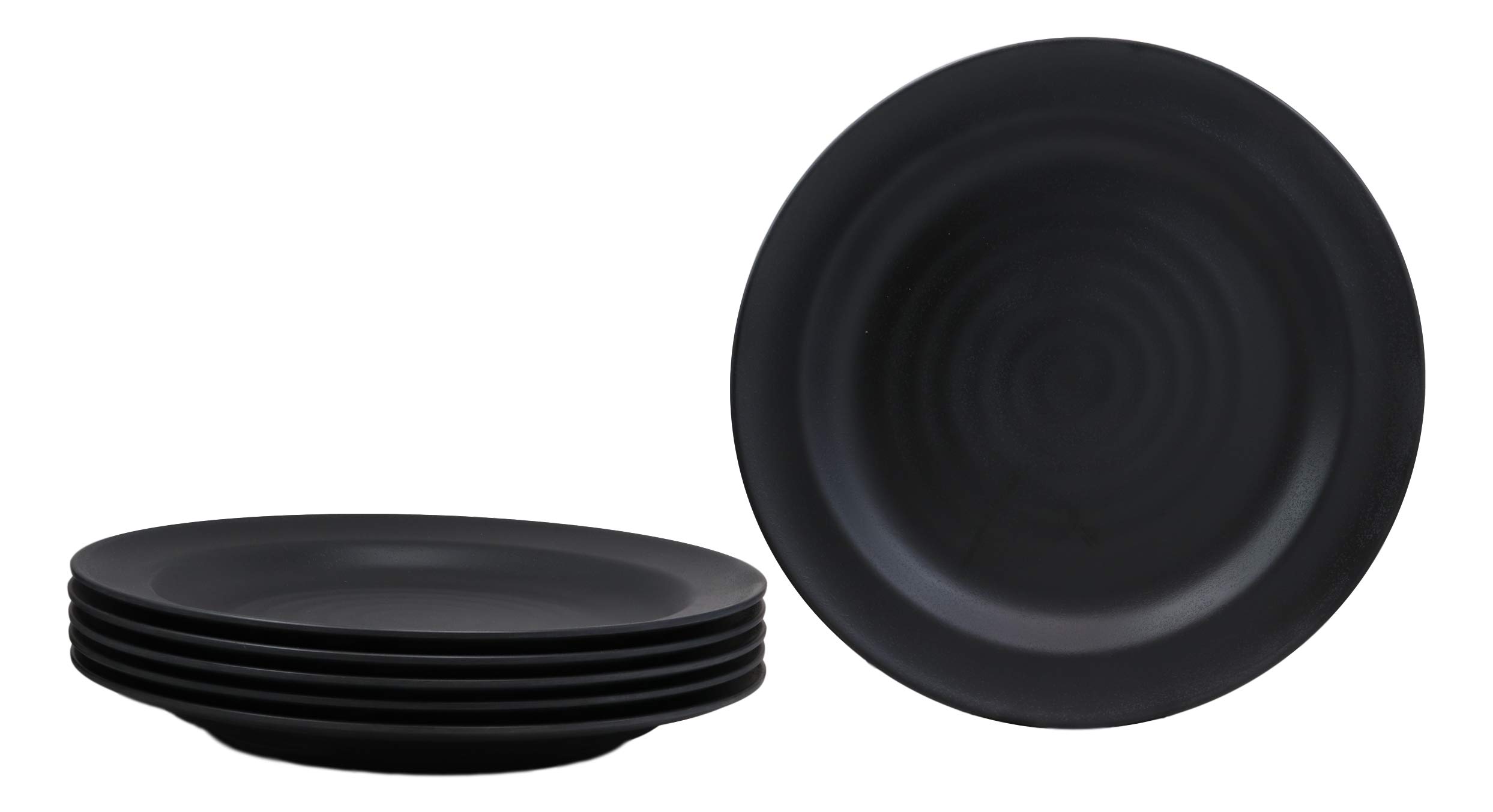 Ebros Modern Matte Black Jade Melamine Dinner Plates Set of 6 - 11.75