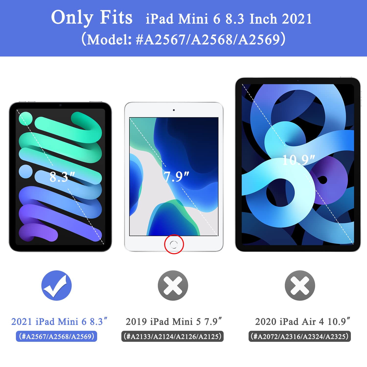 Soke Rugged Shockproof Case for iPad Mini 6th Generation (2021) 8.3 Inch - Built-in Screen Protector, Pencil Holder & Kickstand - Navy Blue | Perfect for Travel, Work & School Protection