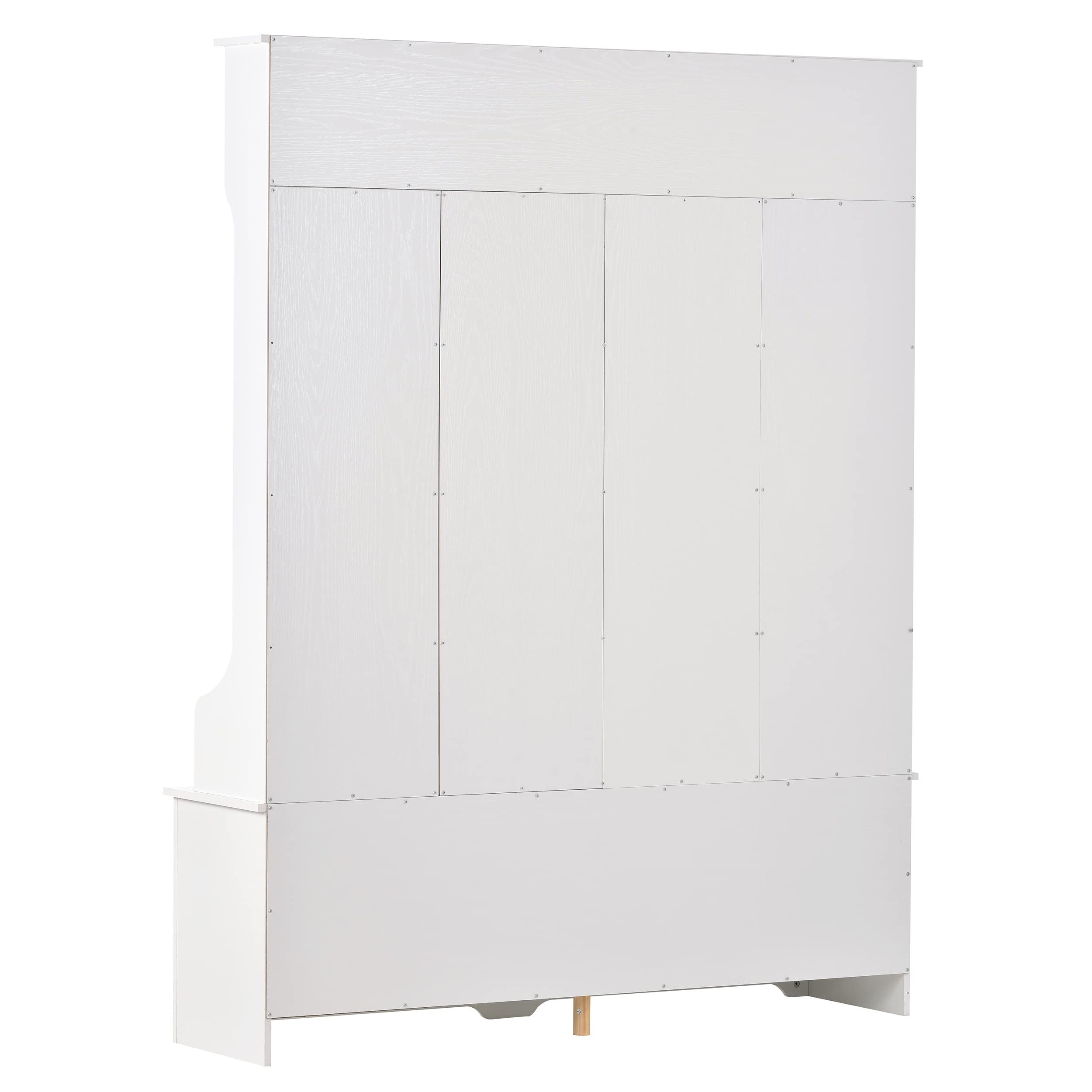 **24-Cube Hall Tree with Shoe Storage & 6 Hooks - Large Entryway Bench with 3 Shelves for Coats, Shoes & Organizing - Perfect for Foyers, Mudrooms & Small Spaces (White)**