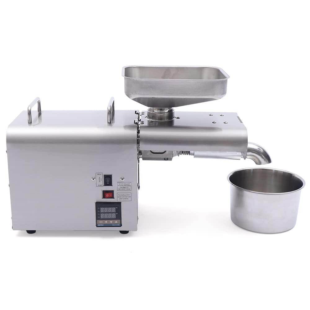110V Automatic Oil Press Machine - 304 Stainless Steel Cold/Hot Press for Peanut, Canola, Sesame Seeds - 750W Commercial & Home Use Oil Extractor - Perfect for Healthy Cooking, Homemade Nut Butters & Small Business Production