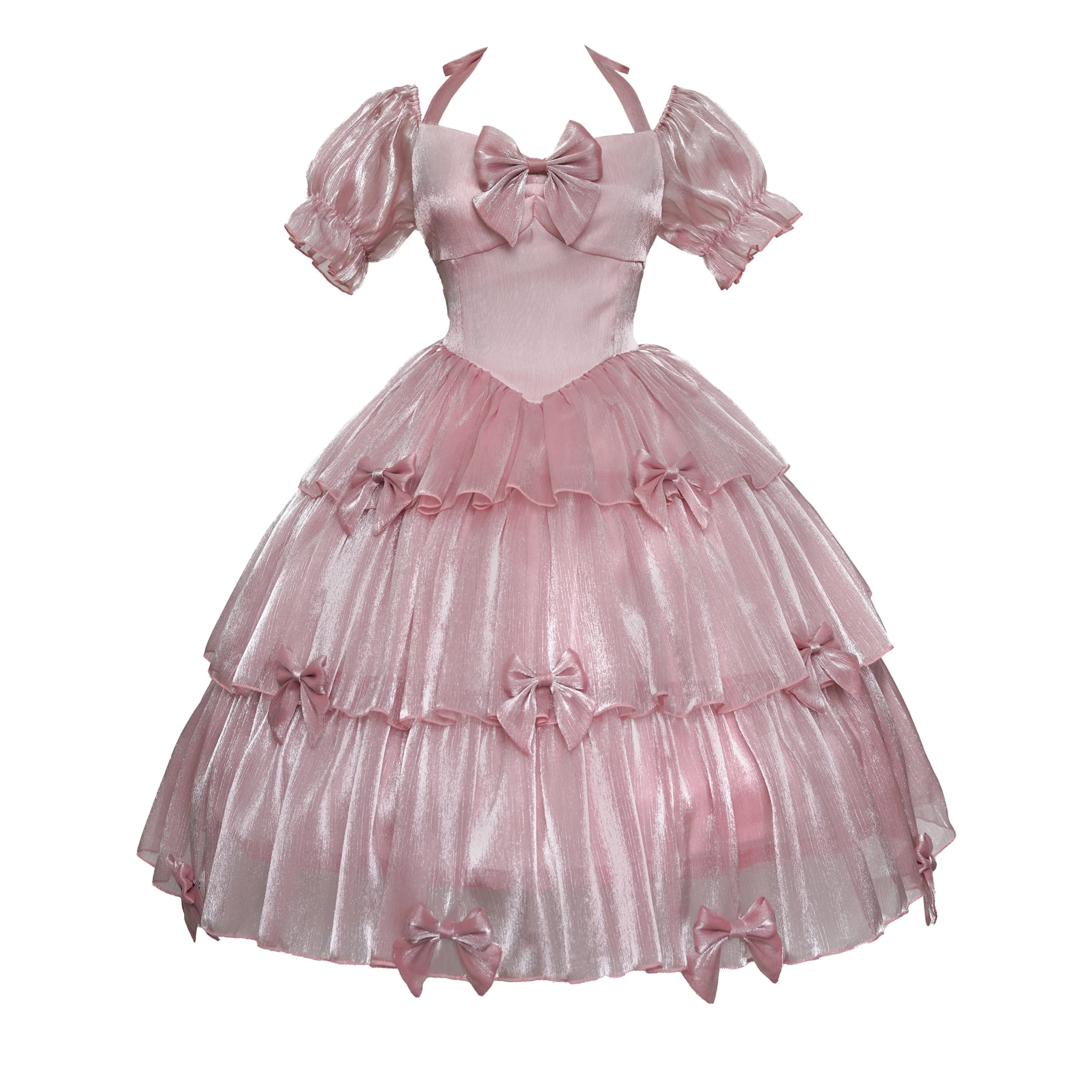Elegant Women's Solid Color Party Dress with Puff Sleeve or Sleeveless Halter Neck - XL Size in Pink | Perfect for Cocktail Parties, Weddings & Evening Events