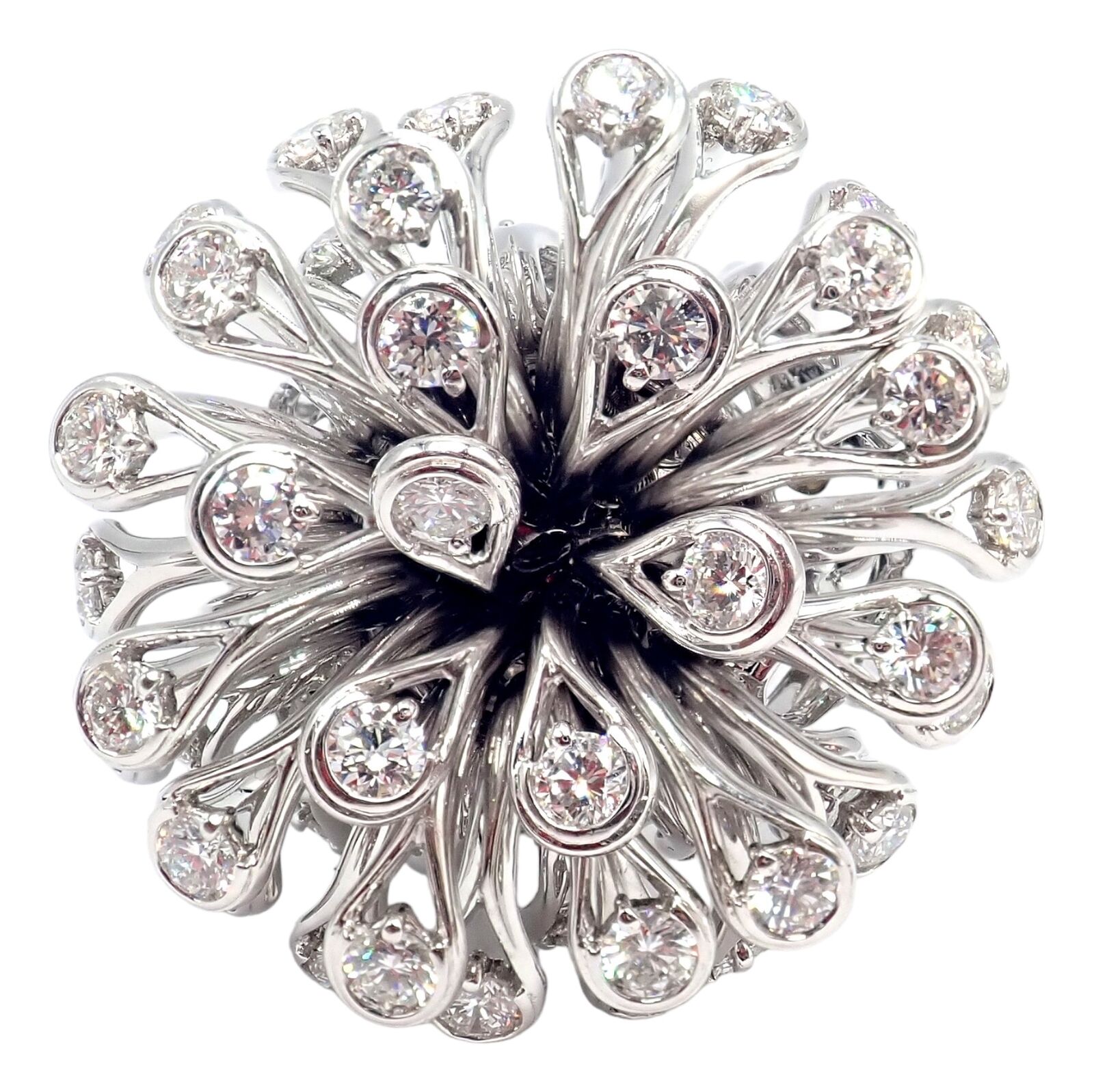 Authentic Christian Dior 18k White Gold 6.5 Carat Diamond Large Flower Ring - Luxury Jewelry for Weddings, Anniversaries & Special Occasions