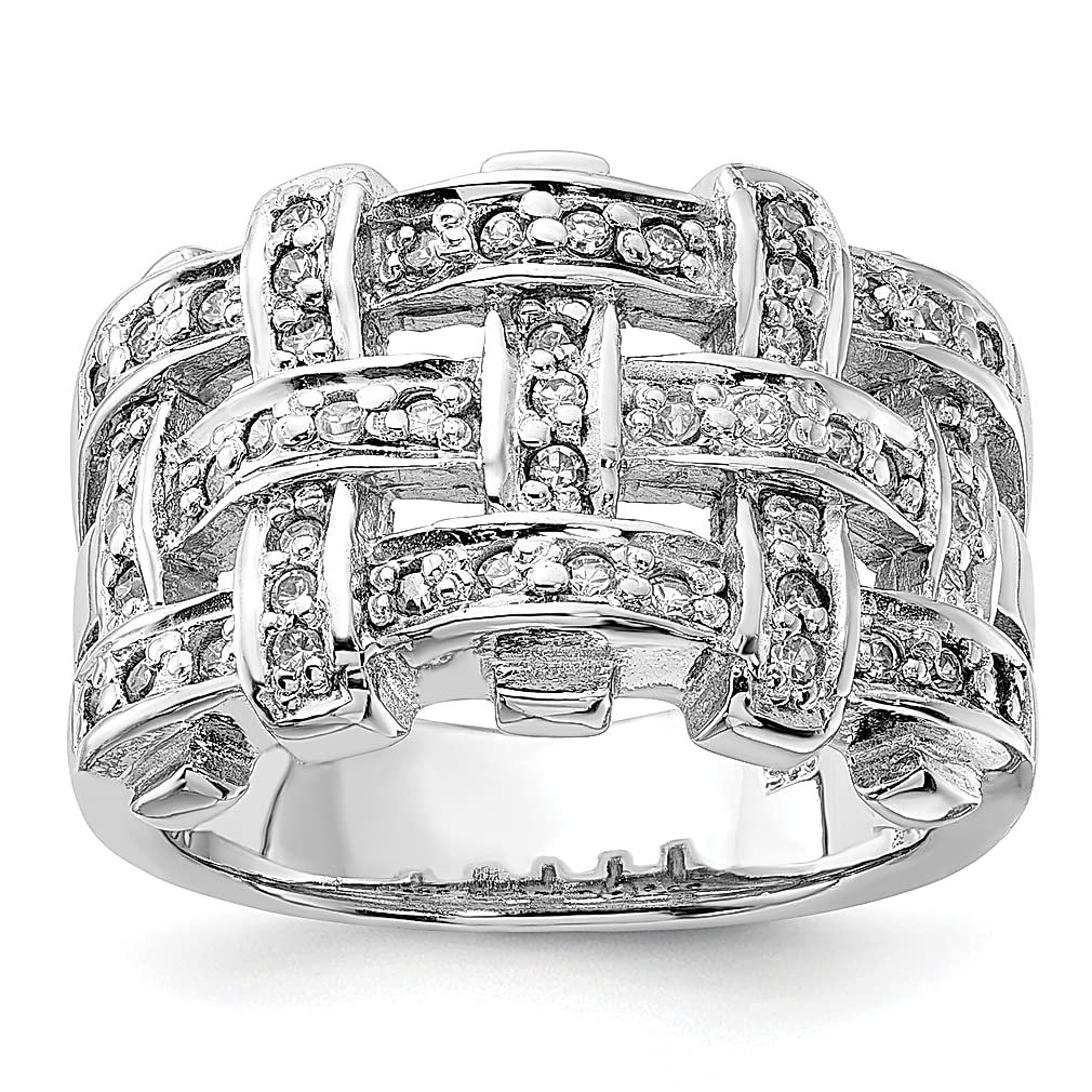 925 Sterling Silver Woven Cubic Zirconia CZ Band Ring - Size 8.00 | Elegant Women's Fine Jewelry for Anniversary, Birthday & Valentine's Day Gifts | Perfect for Weddings, Parties & Everyday Wear