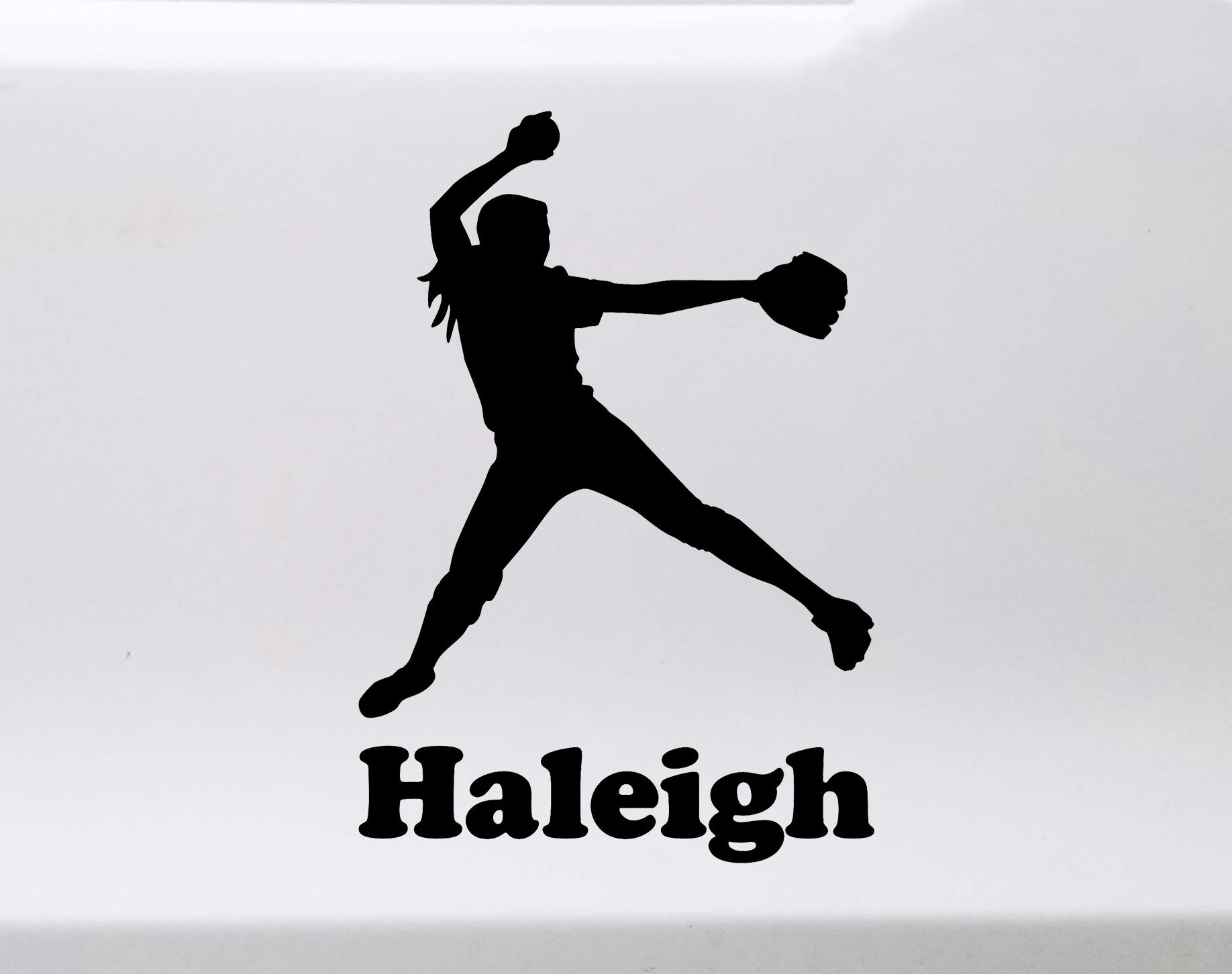 Custom Personalized Name Softball Pitcher Vinyl Decal - Fast Pitch Die Cut Sticker 4.5x6 Inches - Perfect for Helmets, Bats & Water Bottles | White Sports Decoration
