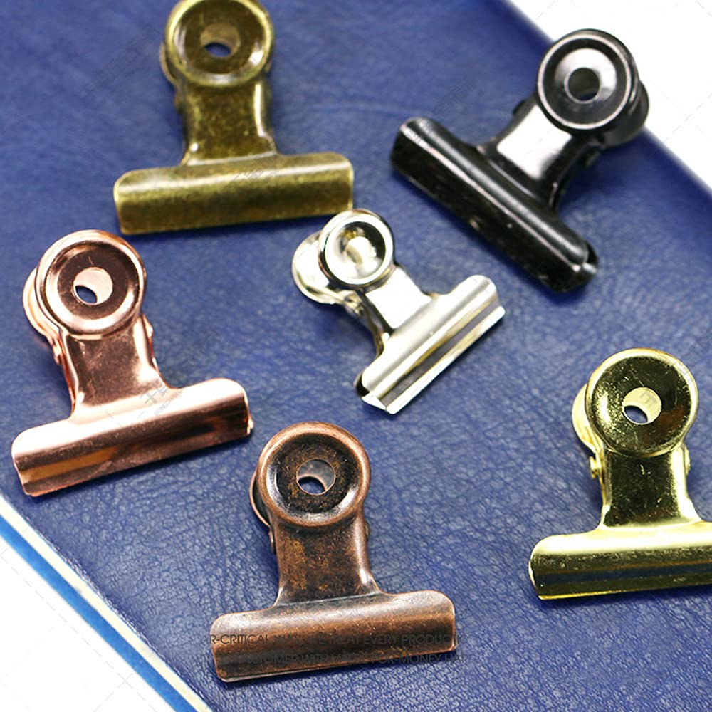 Bulldog Clips with Hole for Push-pin | Heavy Duty Spring Metal Binder Clips | Small File Clips for Office, School & Home Organization | Coffee Tea Food Bag Seal Clamps | DIY Photo Grid & Craft Decorative Clips (Copper, 38mm) - Perfect for Document Filing, Snack Storage & Wall Decor