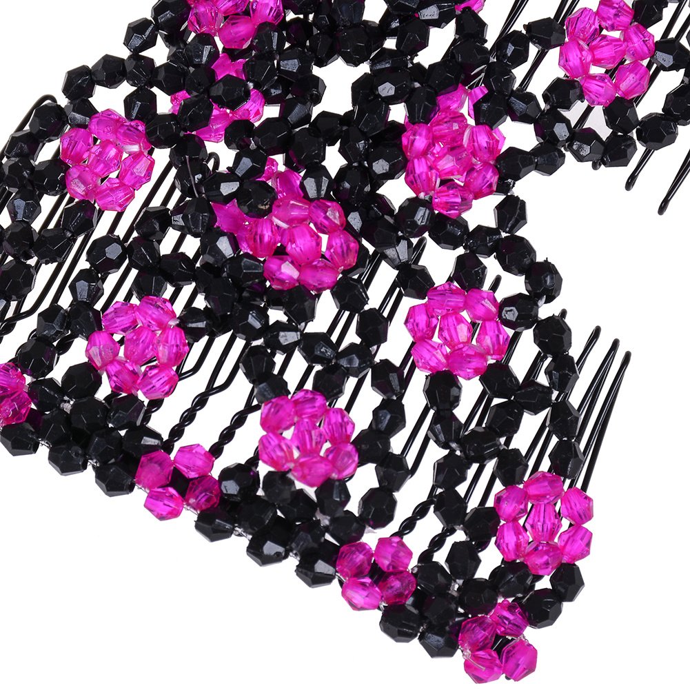 Fashion Hair Clips for Women - Elegant Plum Blossom Beaded Double Hair Slide Combs (Rose Pink) | Perfect for Weddings, Parties & Daily Styling