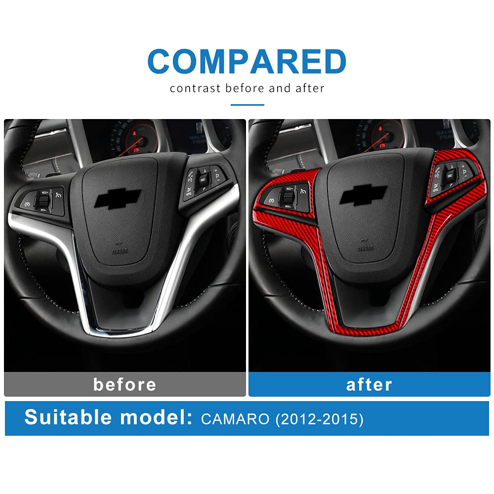 Premium Carbon Fiber Steering Wheel Button Stickers for 2012-2015 Chevrolet Camaro - Red Interior Trim Decals | Easy Installation & Anti-Slip Grip | Perfect for Car Enthusiasts & Customization Lovers