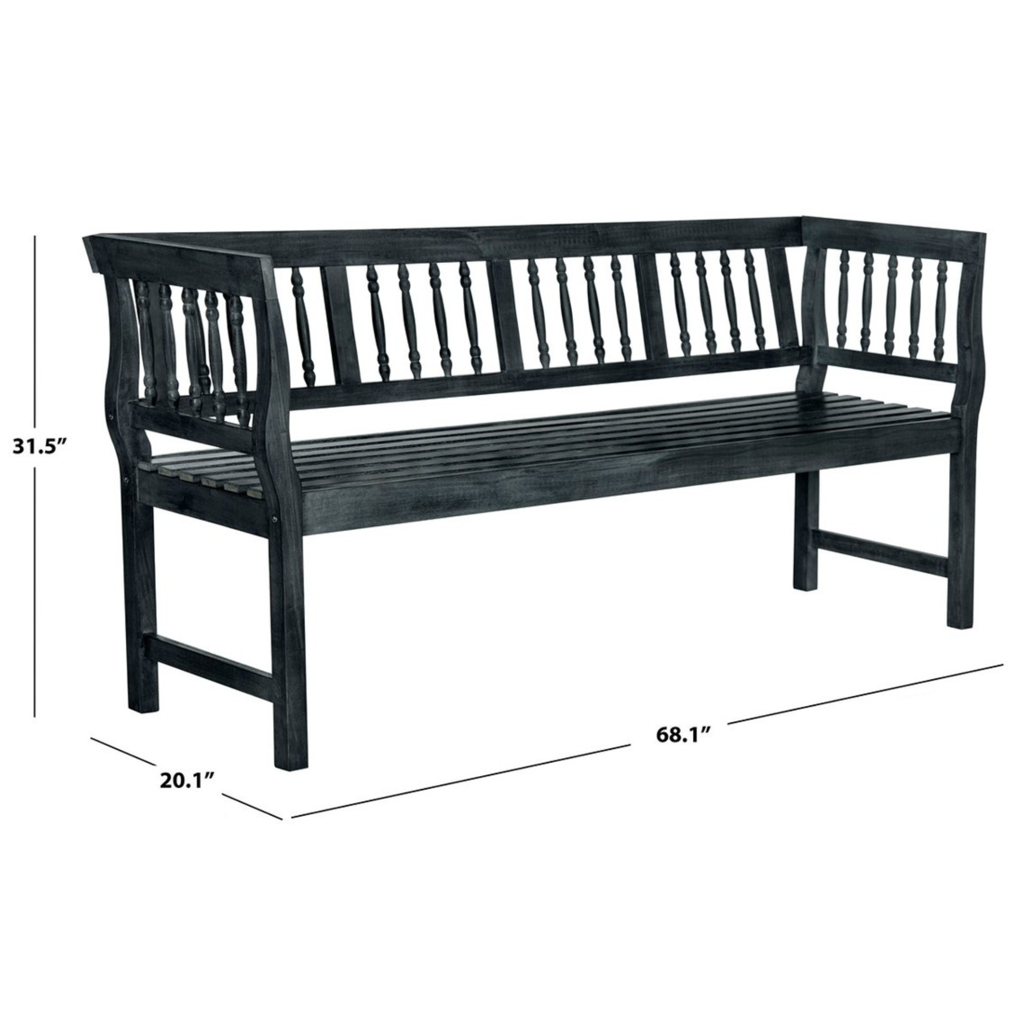 Brentwood Dark Slate Grey Wooden Bench - Modern Indoor/Outdoor Seating for Patio, Garden, Entryway & Living Room