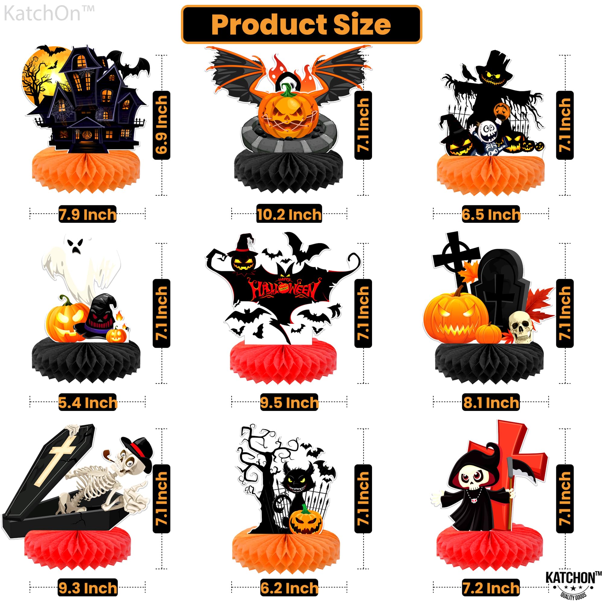 Spooky Halloween Table Decorations - Pack of 9 Haunted Ghost, Pumpkin & Cat Honeycomb Centerpieces for Halloween Party Decor | Perfect for Halloween Dinner, Haunted House & Spooky Party Decorations